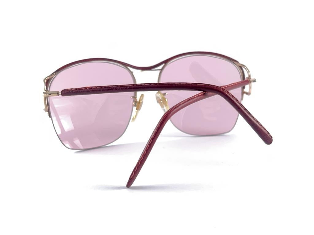 Ultra Rare 1970's Tura 450 Half Frame Burgundy Leather Pink Lenses Sunglasses For Sale 8