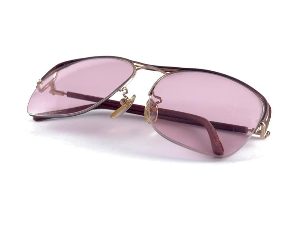 Ultra Rare 1970's Tura 450 Half Frame Burgundy Leather Pink Lenses Sunglasses For Sale 9