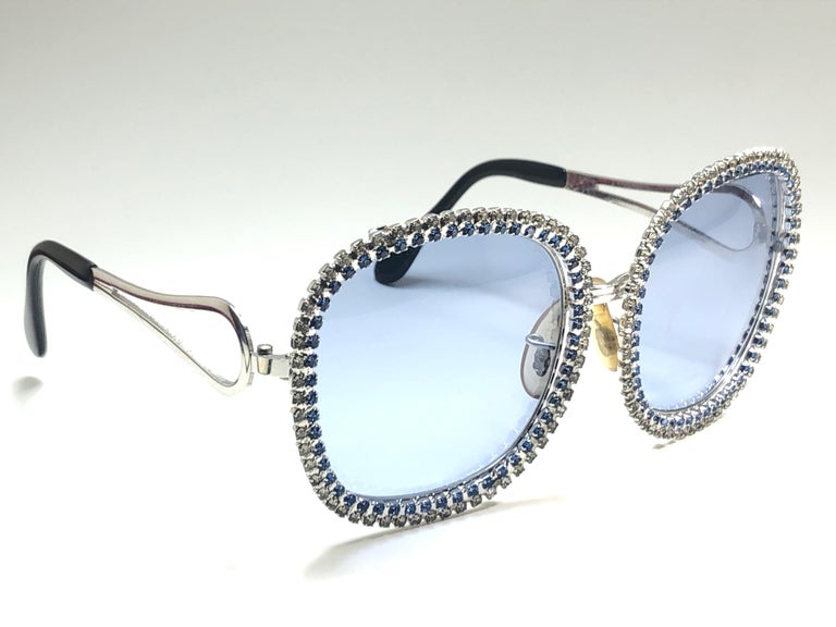 Ultra Rare 1970's Tura Bejewel Oversized Blue Light Lenses Sunglasses For  Sale at 1stDibs