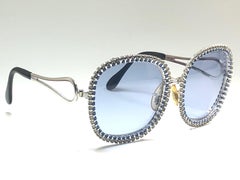Ultra Rare 1970's Tura Bejewel Oversized Blue Light Lenses Sunglasses
