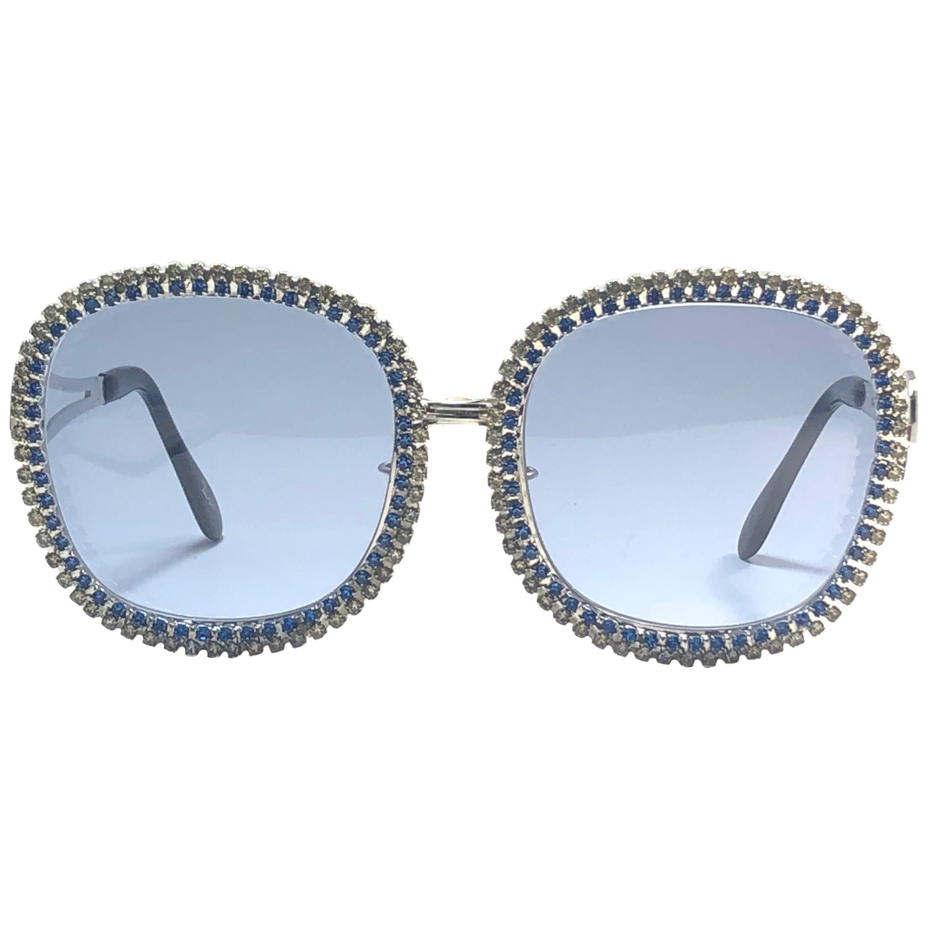 Ultra Rare 1970's Tura Bejewel Oversized Blue Light Lenses Sunglasses