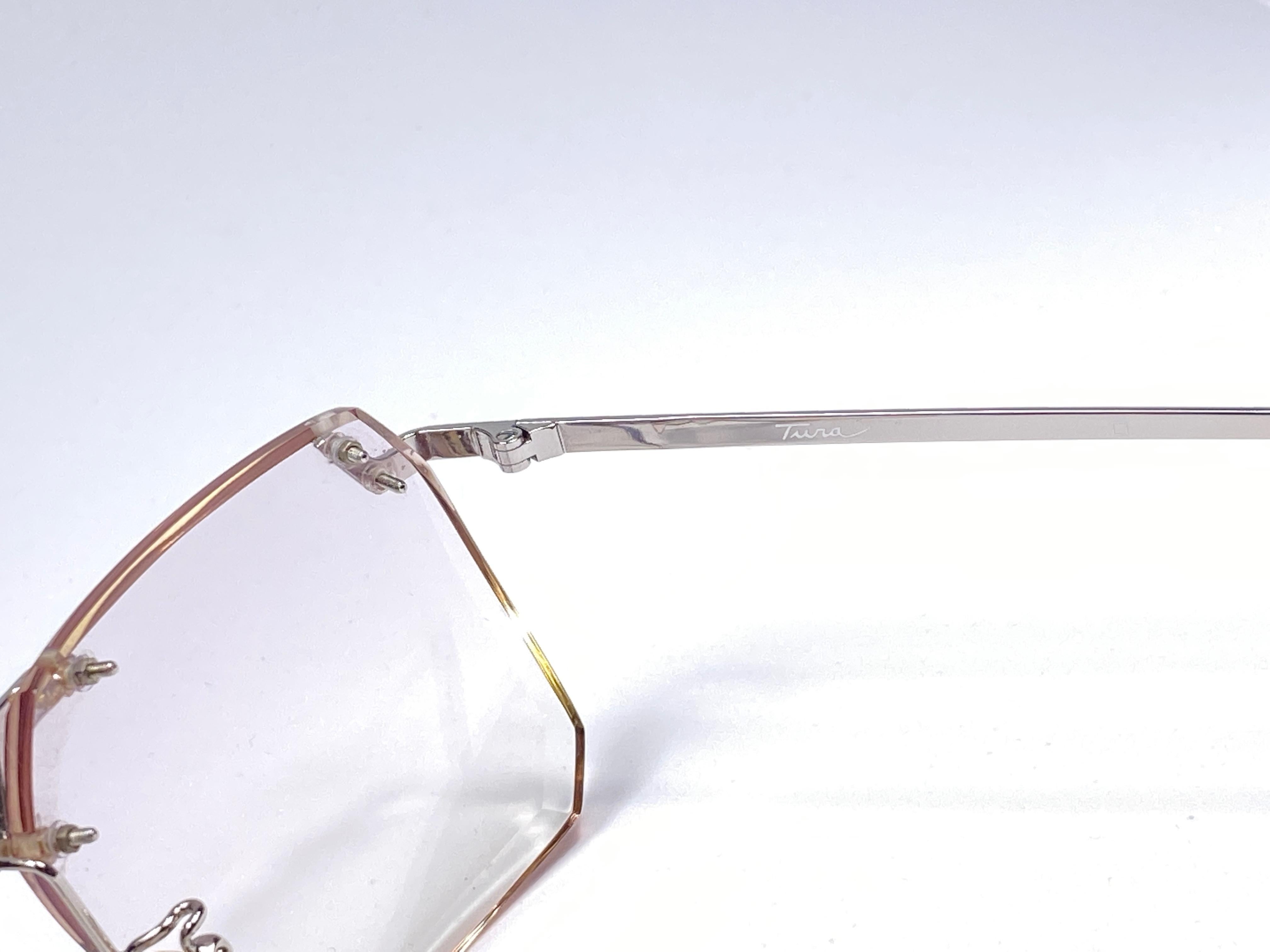 Lunettes de soleil Tura à lunettes translucides sans monture argentées surdimensionnées ultra rares des années 1970 Excellent état - En vente à Baleares, Baleares