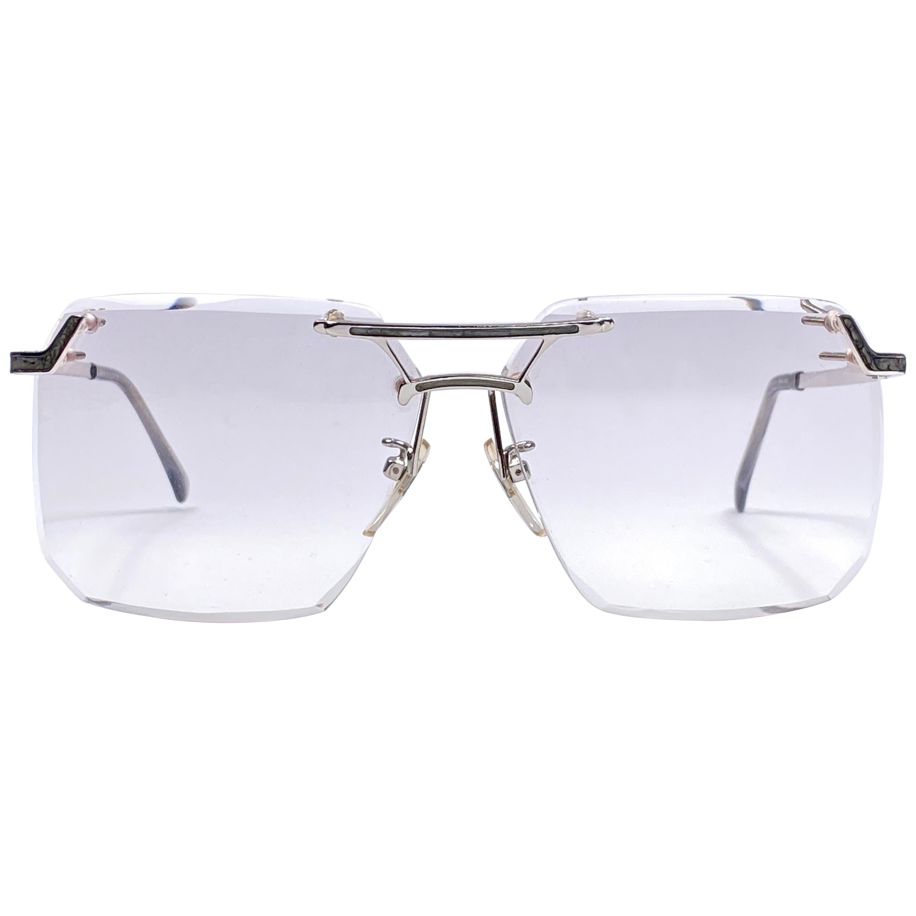 Ultra Rare 1970's Tura Oversized Silver Rimless Translucent Lenses Sunglasses For Sale