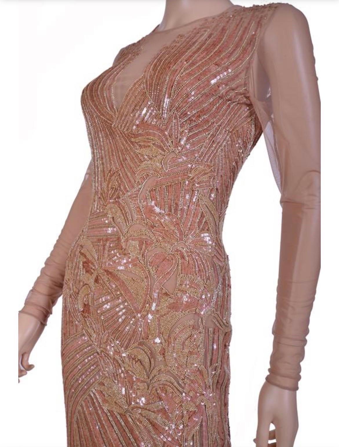 Ultra-Rare 2012 Versace Voll Perlenbesetztes Blush Mesh Kleid aus Mesh Damen im Angebot
