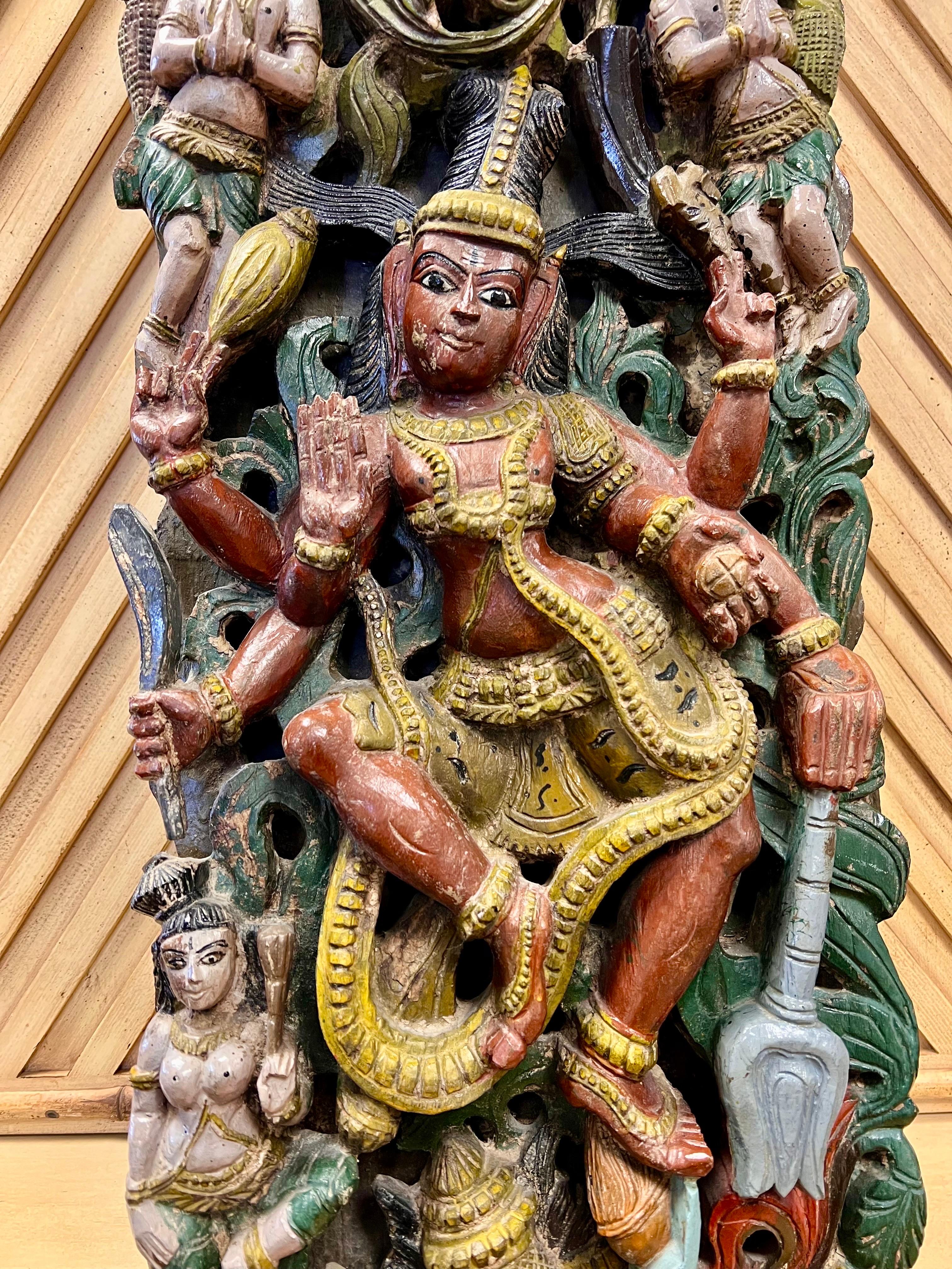Bois Sculpture murale asiatique ancienne ultra rare en bois sculpté à la main en relief en vente