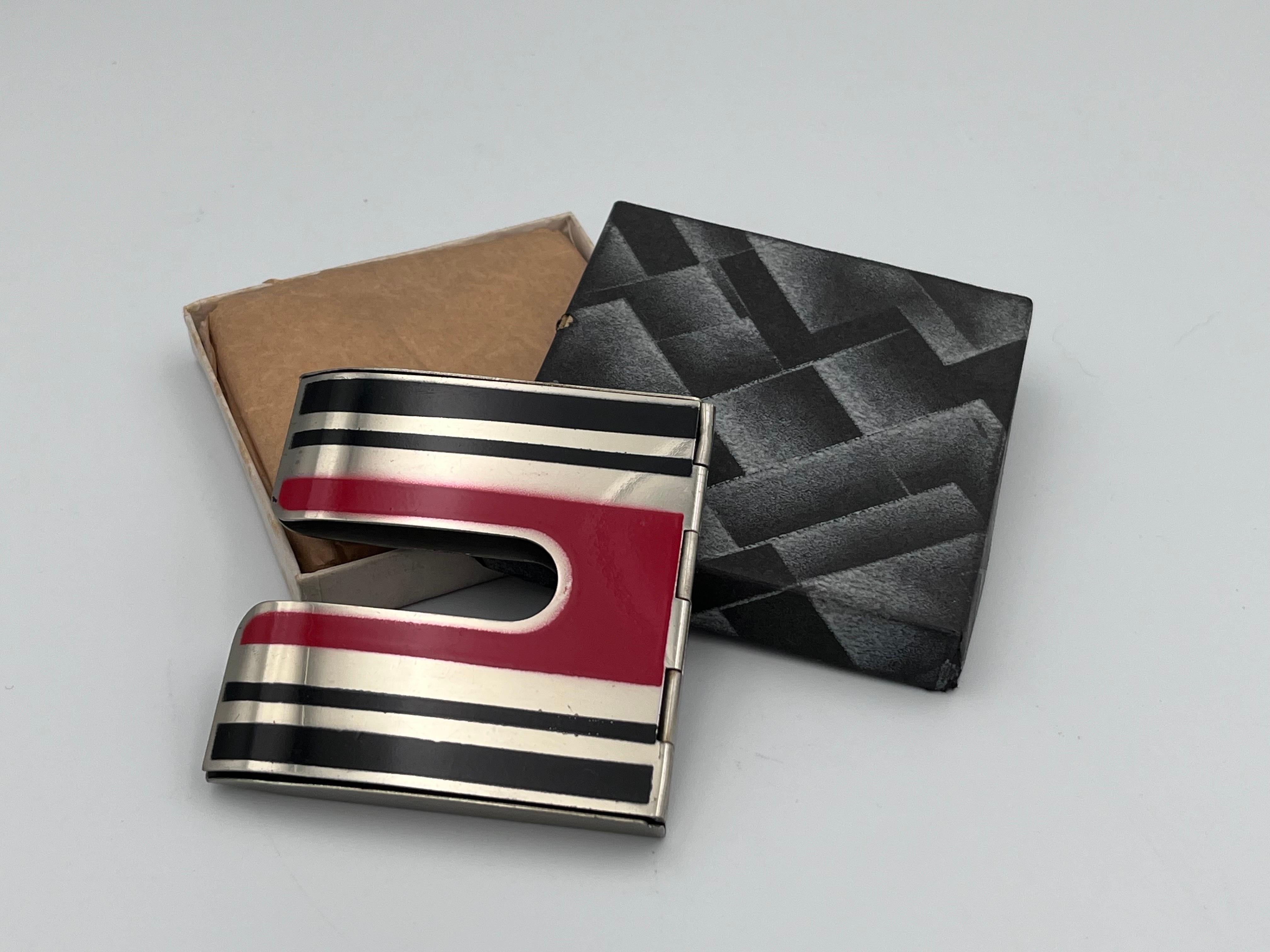 Mid-20th Century Ultra Rare Art Deco 1930's SLIDEOUT Red & Black Cigarette Case in Original Box For Sale