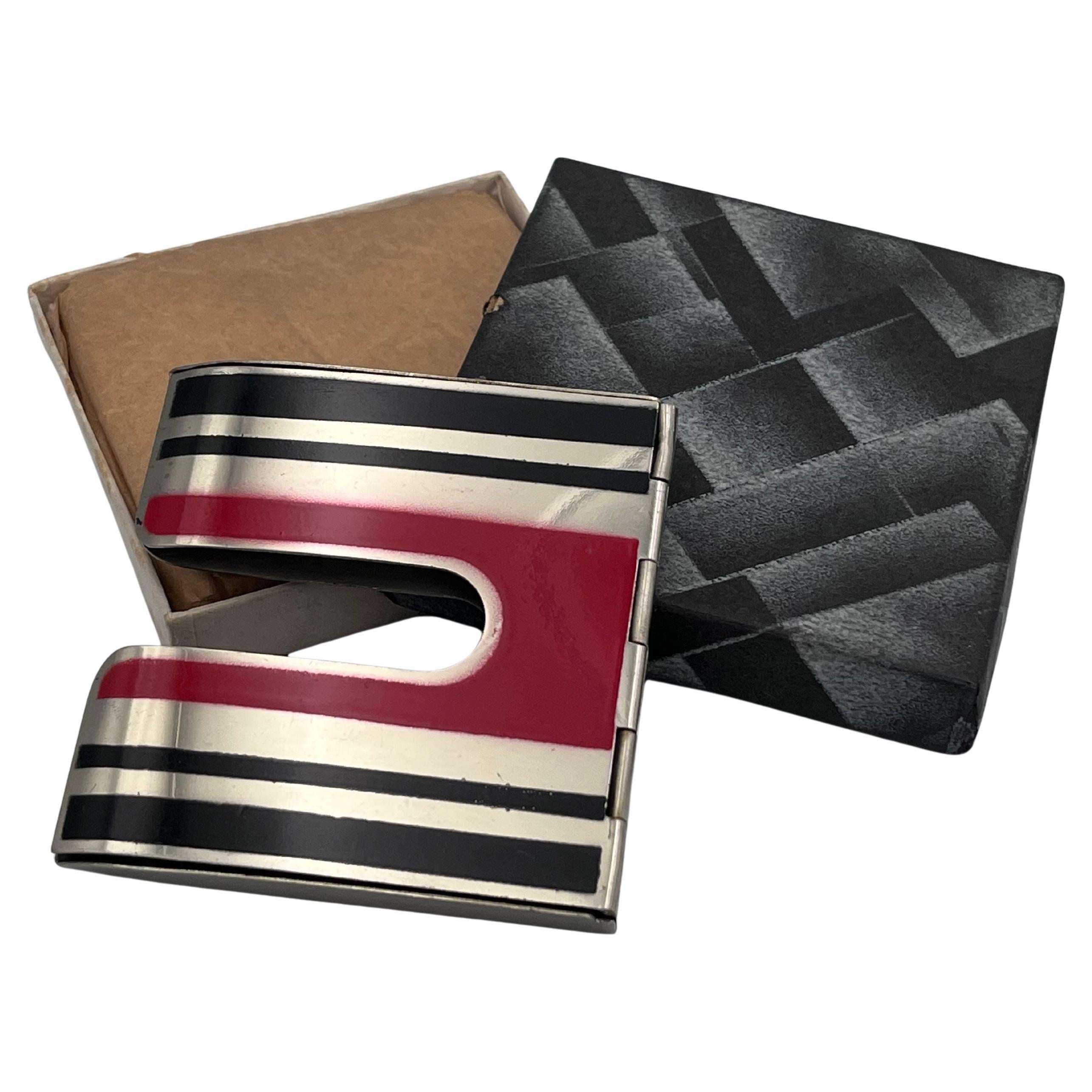 Ultra Rare Art Deco 1930's SLIDEOUT Red & Black Cigarette Case in Original Box For Sale