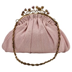 Ultra-rare Belle Époque pleated pink fine straw evening bag