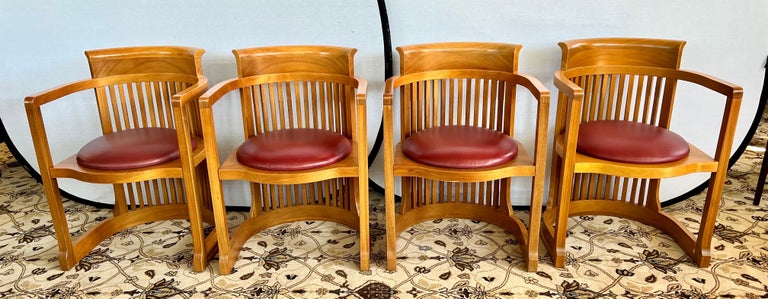 Italian Ultra Rare Cassina Frank Lloyd Wright Set of Barrel Back Dining Chairs For Sale