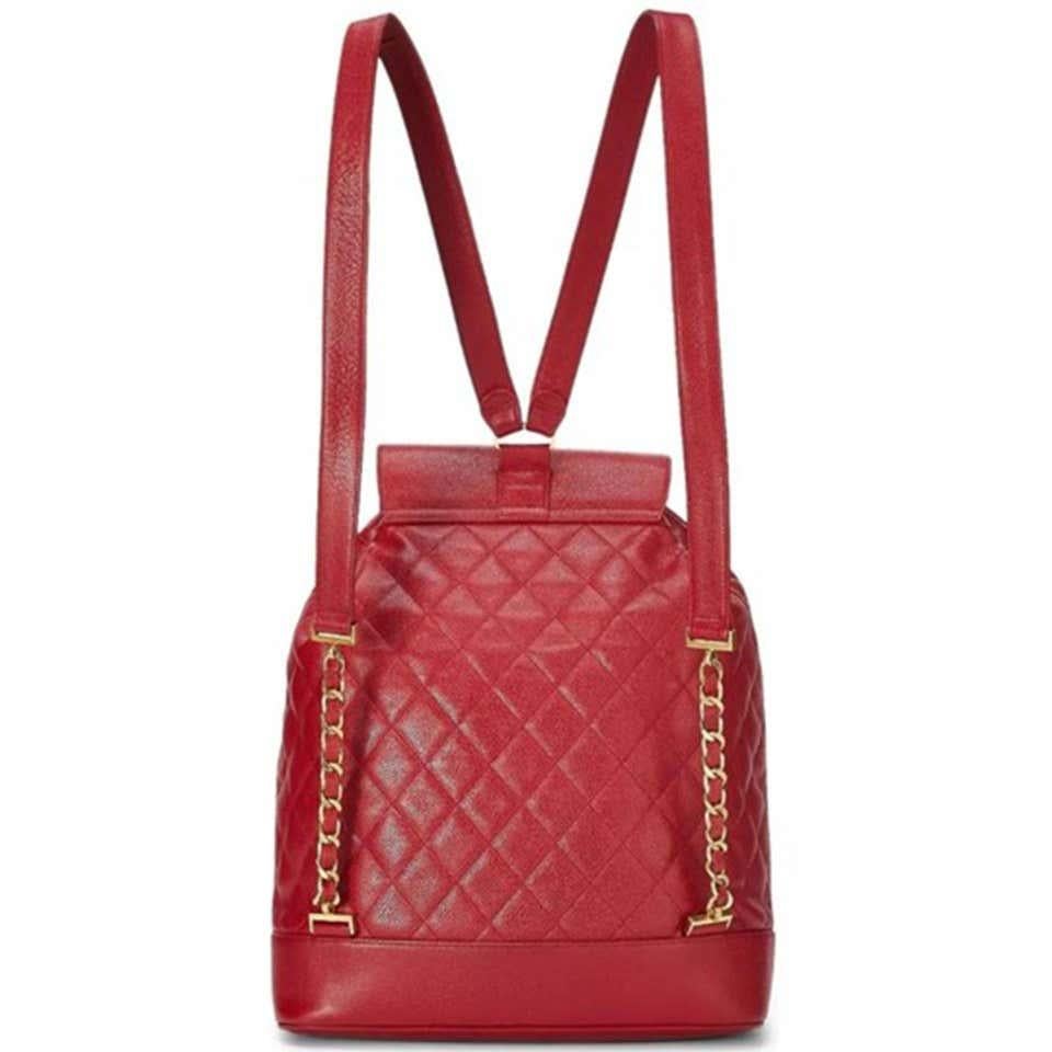 Women's or Men's Ultra Rare Chanel 90s Extra Large Jumbo Vintage Red Caviar Leather Backpack
