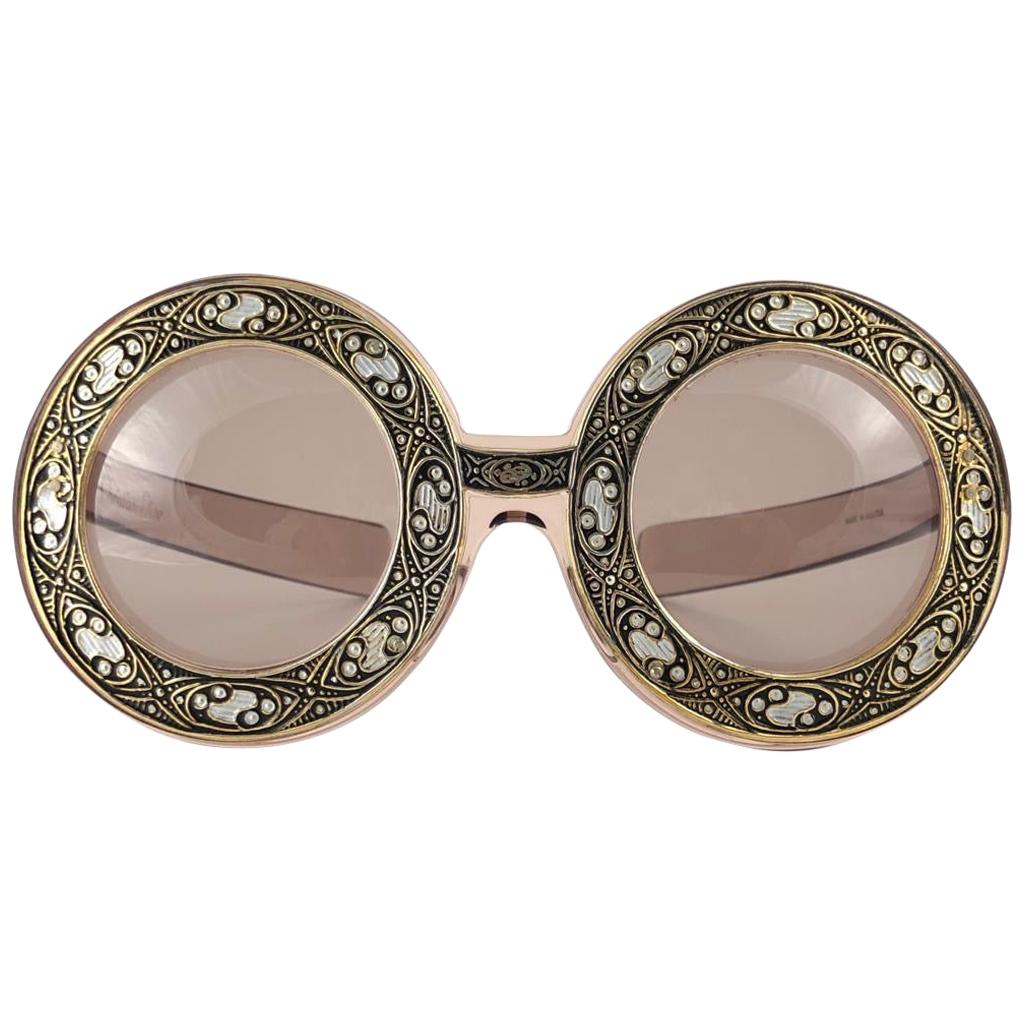 Ultra Rare Christian Dior Enamel Insert Oversized Sunglasses, 1969  For Sale