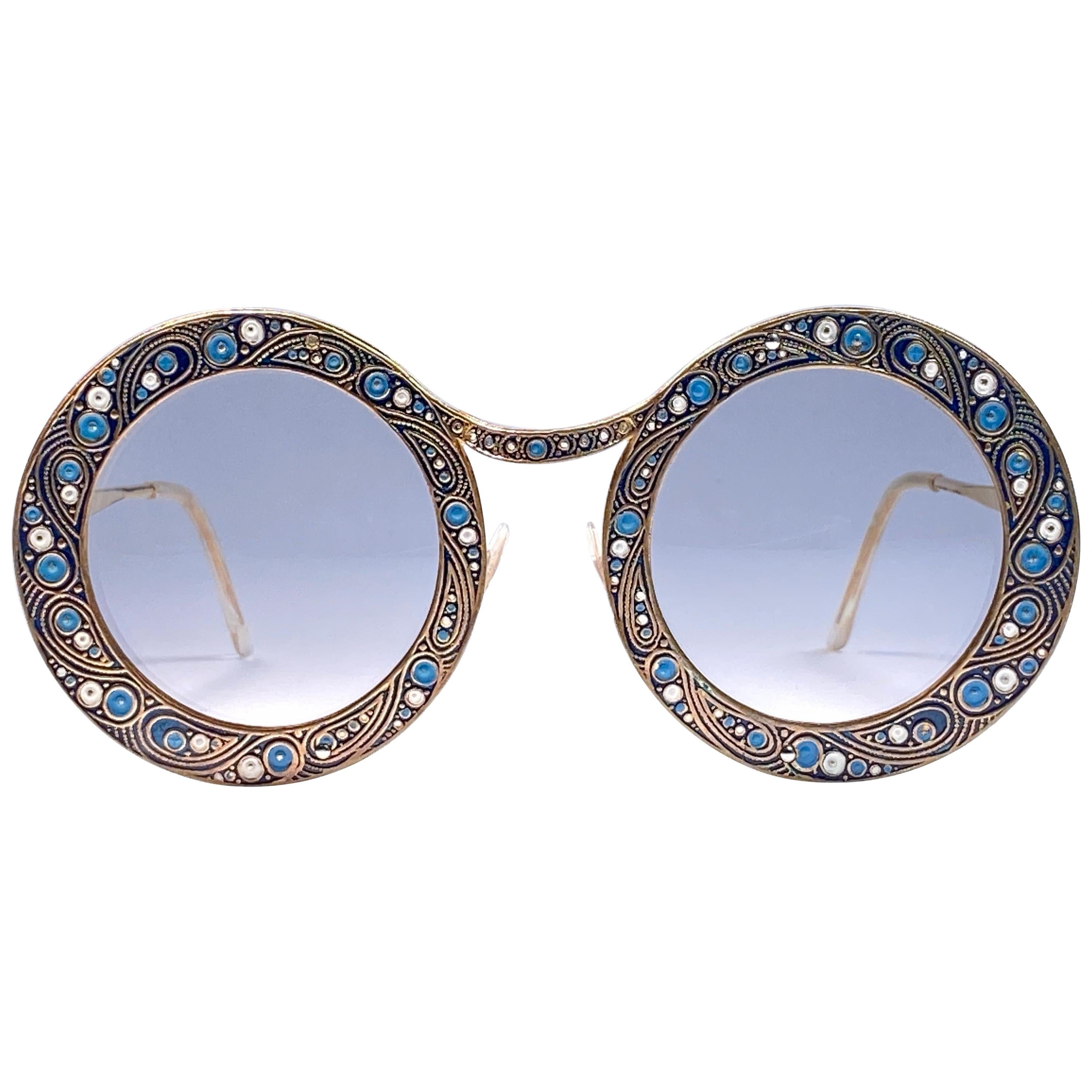 Ultra Rare Christian Dior "  Gypsy " Blue Enamel Oversized Sunglasses, 1969 