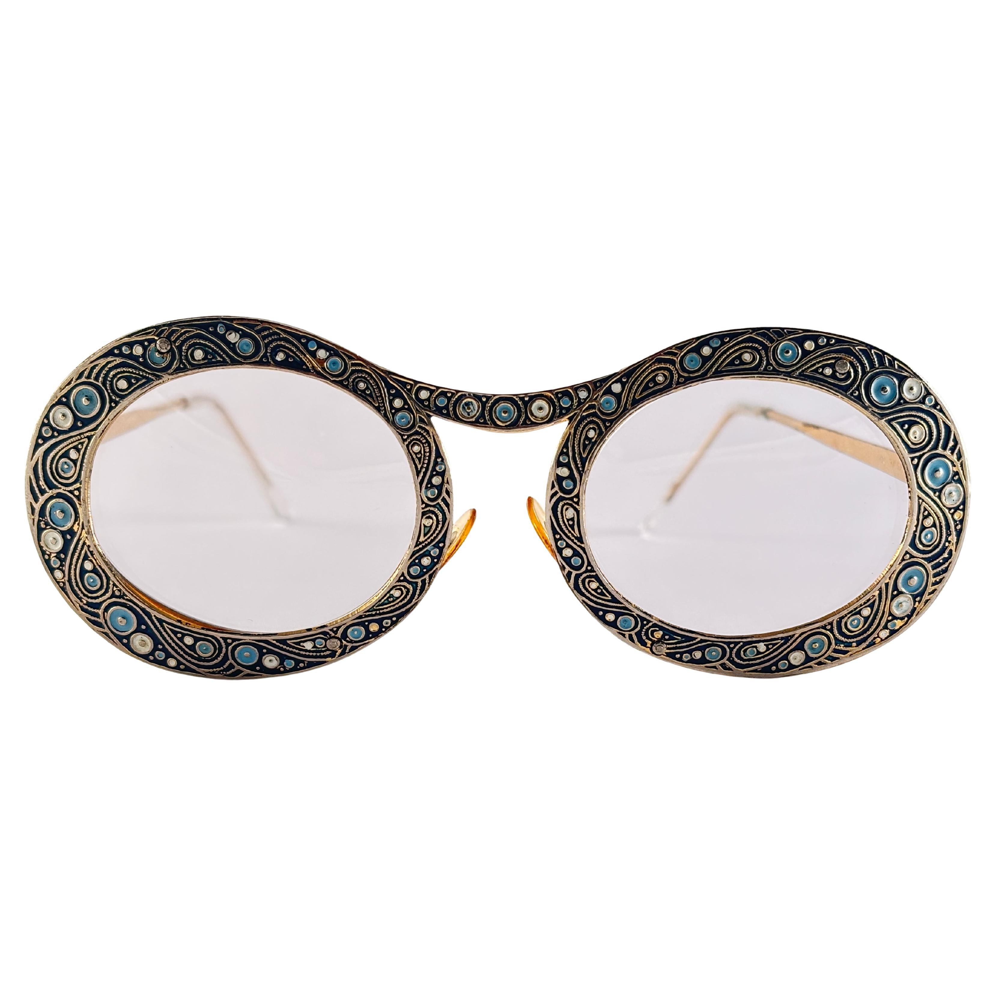 Ultra Rare Christian Dior "  Gypsy " Blue 12K Gold  Enamel Sunglasses, 1969