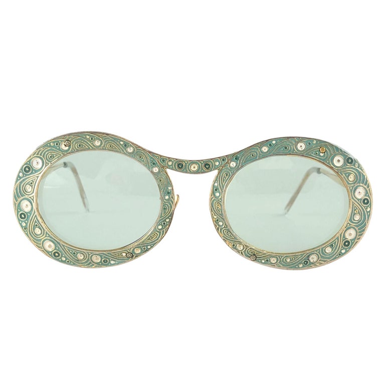 Ultra Rare Christian Dior " Gypsy " Green 12K Gold Enamel Sunglasses, 1969  For Sale at 1stDibs