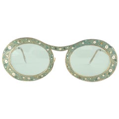 Ultra Rare Christian Dior "  Gypsy " Green  Enamel Oversized Sunglasses, 1969