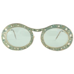 Ultra Rare Christian Dior "  Gypsy " Green  Enamel Oversized Sunglasses, 1969 