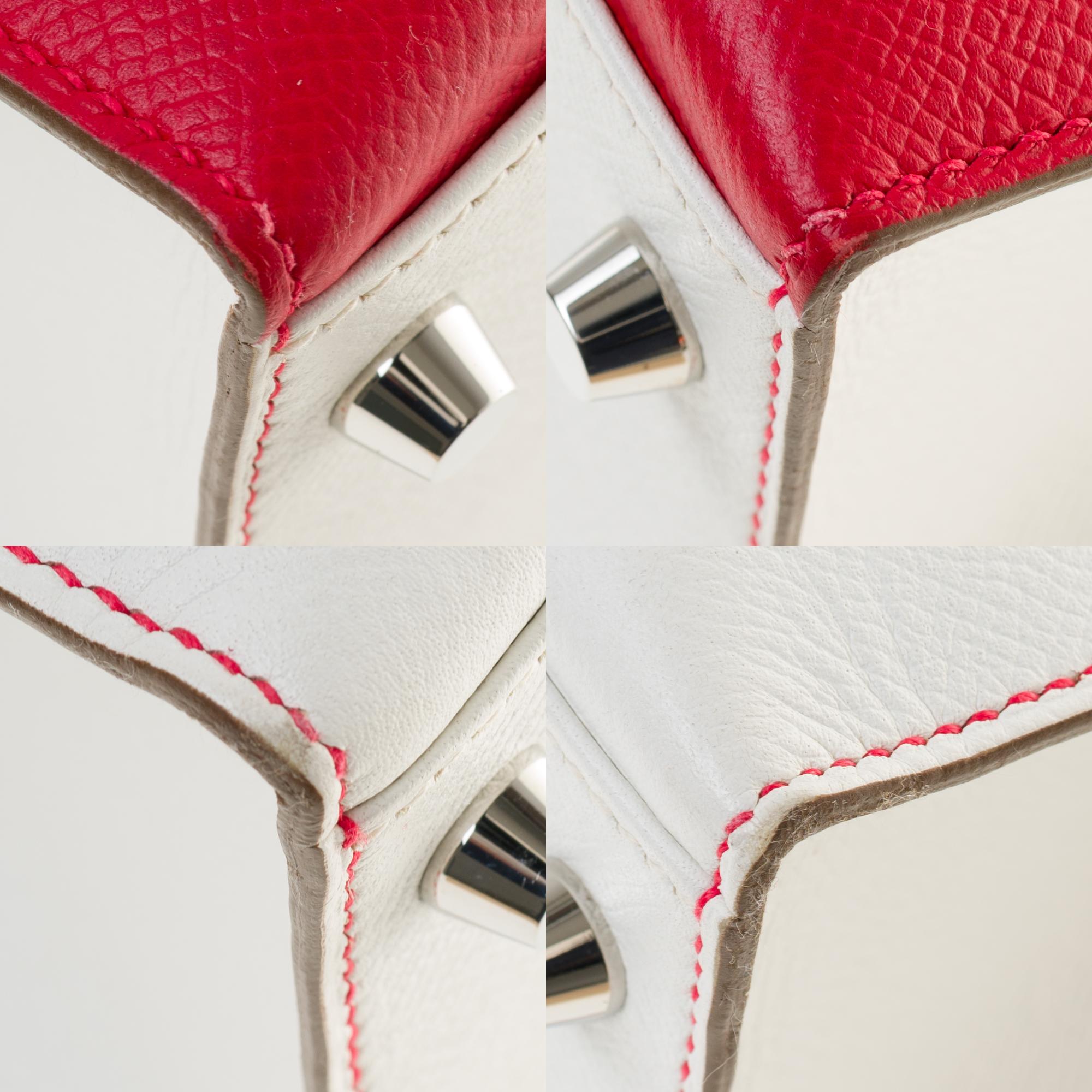 ULTRA RARE-COLLECTIBLE-Hermès Kelly 32 Flag strap in red and white epsom, PHW 4