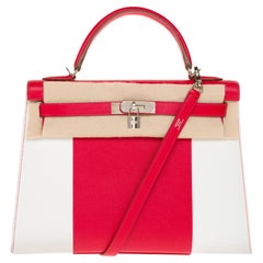 ULTRA RARE-COLLECTIBLE-Hermès Kelly 32 Bracelet drapeau en epsom rouge et blanc:: PHW
