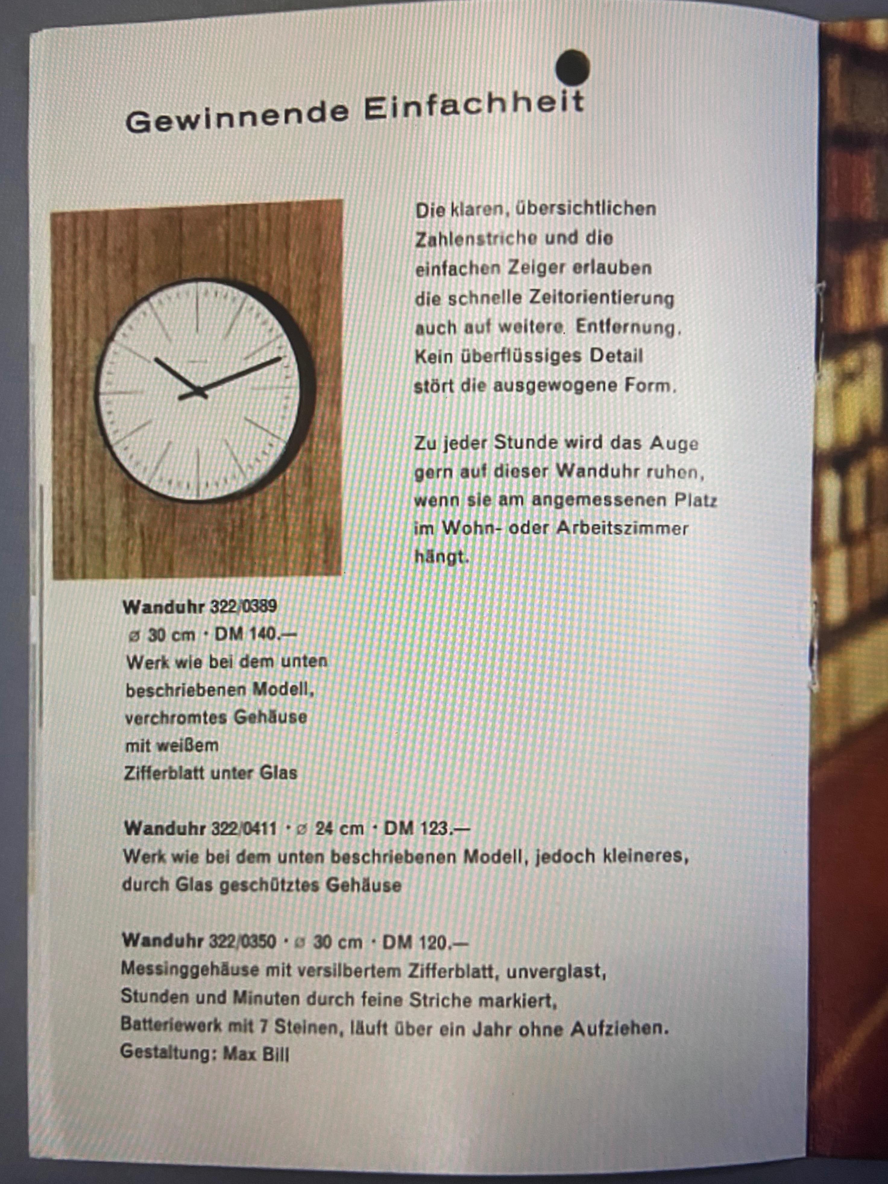 Ultra Rare Horloge murale allemande des années 60 Junghans Max Bill 322/0350 en laiton en vente 4