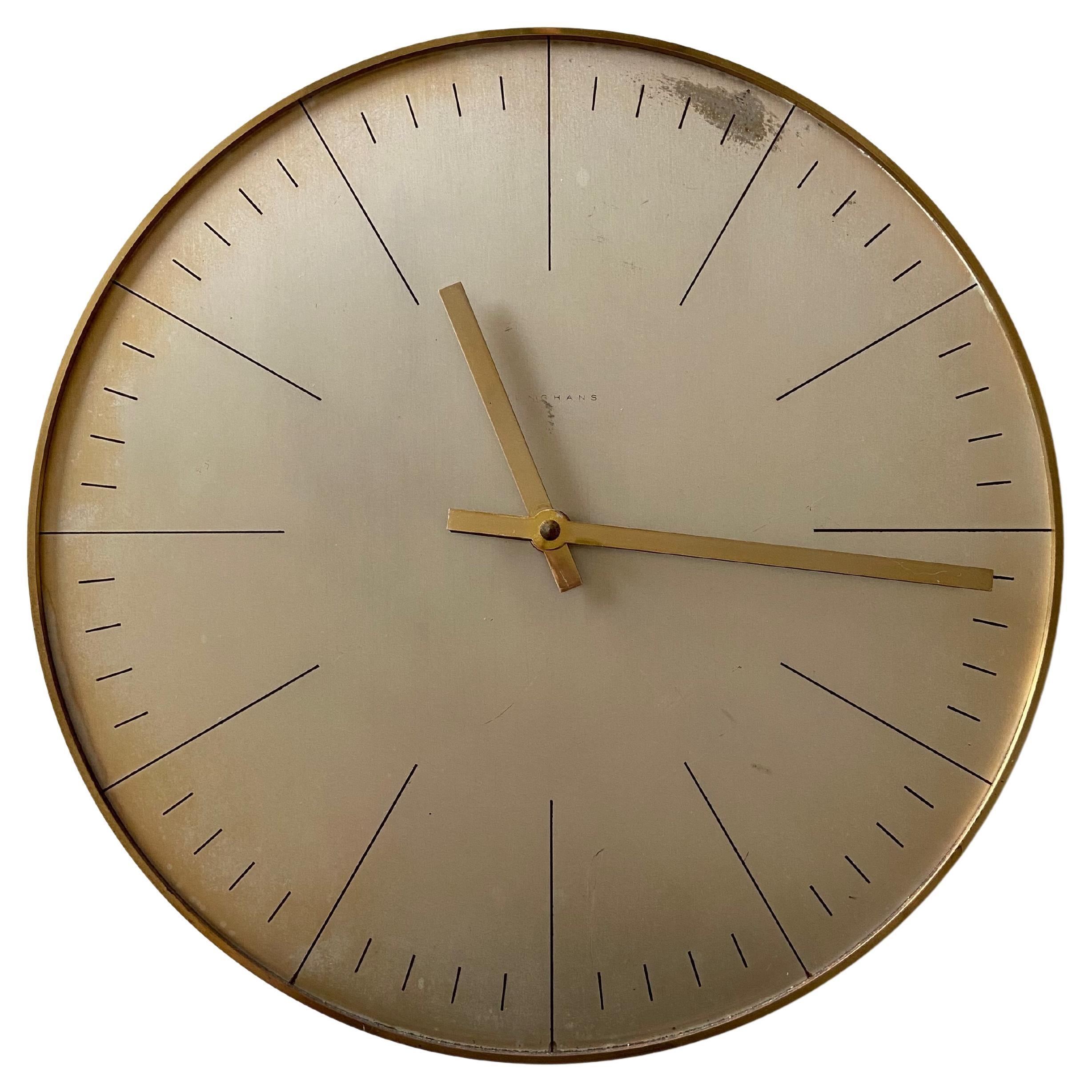 Ultra Rare German 1960s Junghans Max Bill Wall Clock 322/0350 in brass
