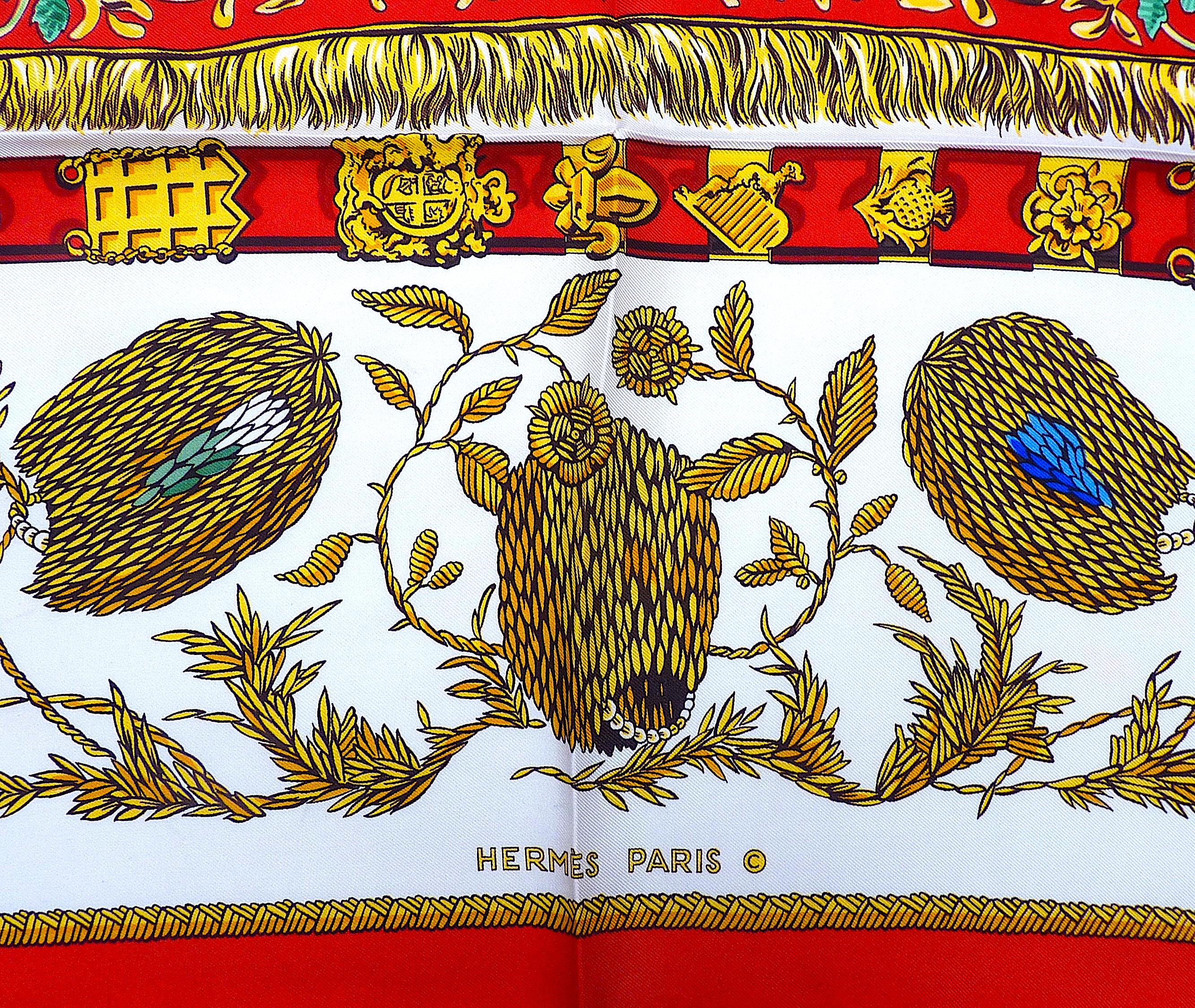 Beige Ultra Rare Hermes Scarf for Queen's Silver Jubilee, Hermes Queen Elizabeth II