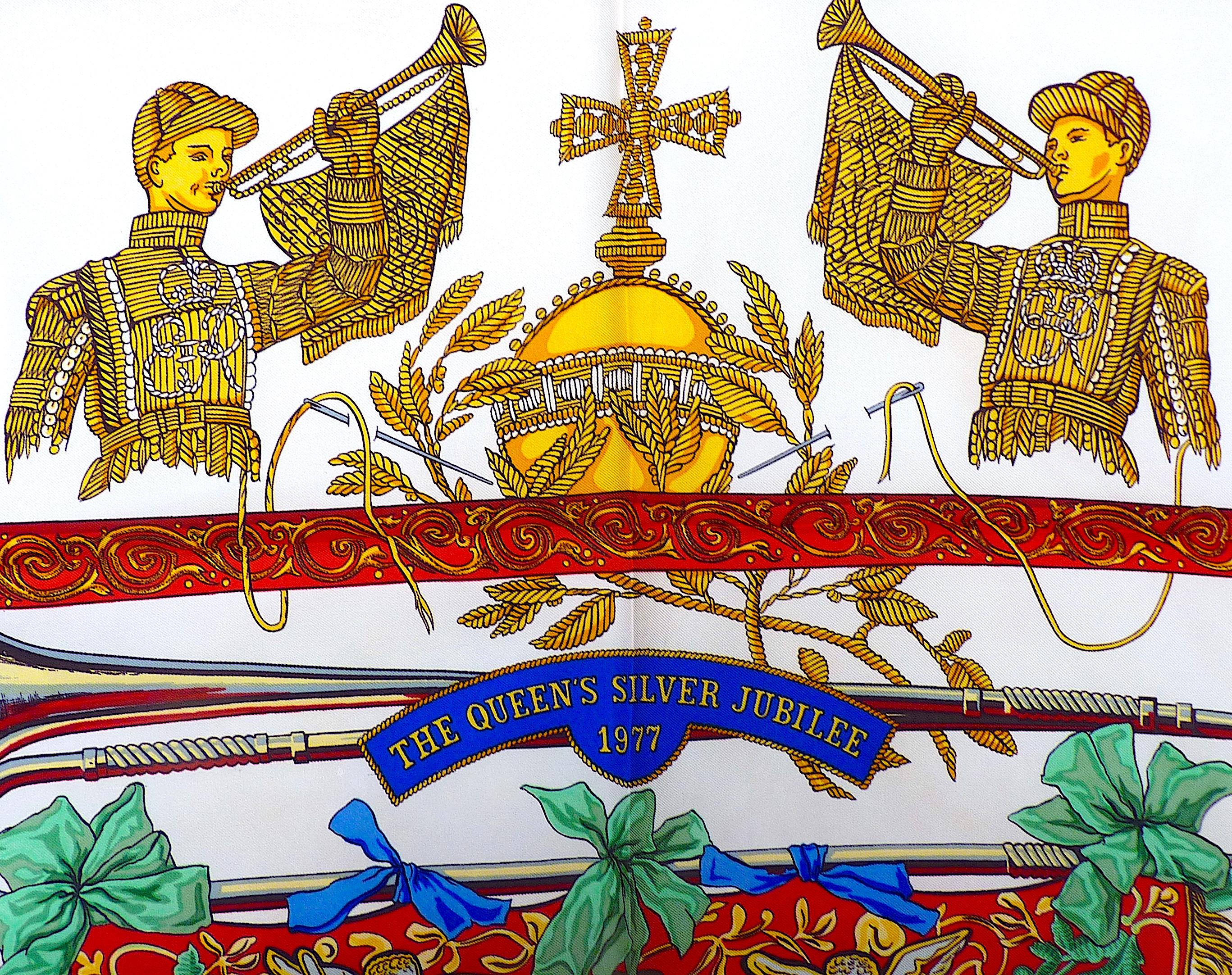 Ultra Rare Hermes Scarf for Queen's Silver Jubilee, Hermes Queen Elizabeth II 1