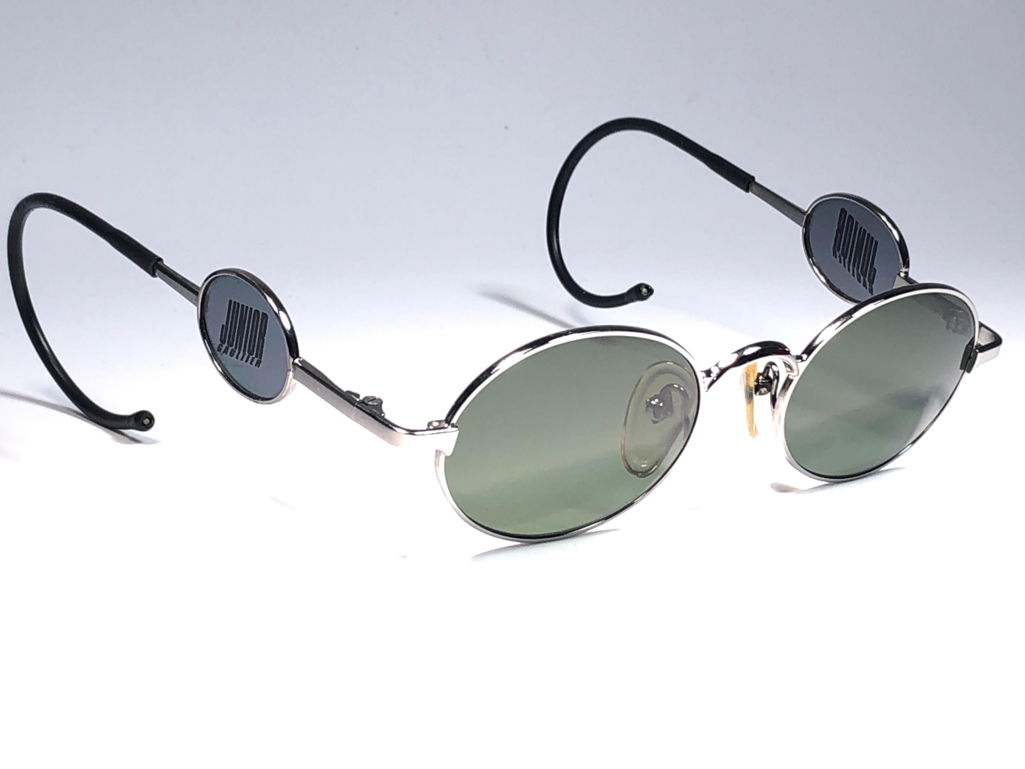 Ultra Rare Jean Paul Gaultier Junior Silver Green Lens 1990 Japan Sunglasses In New Condition In Baleares, Baleares