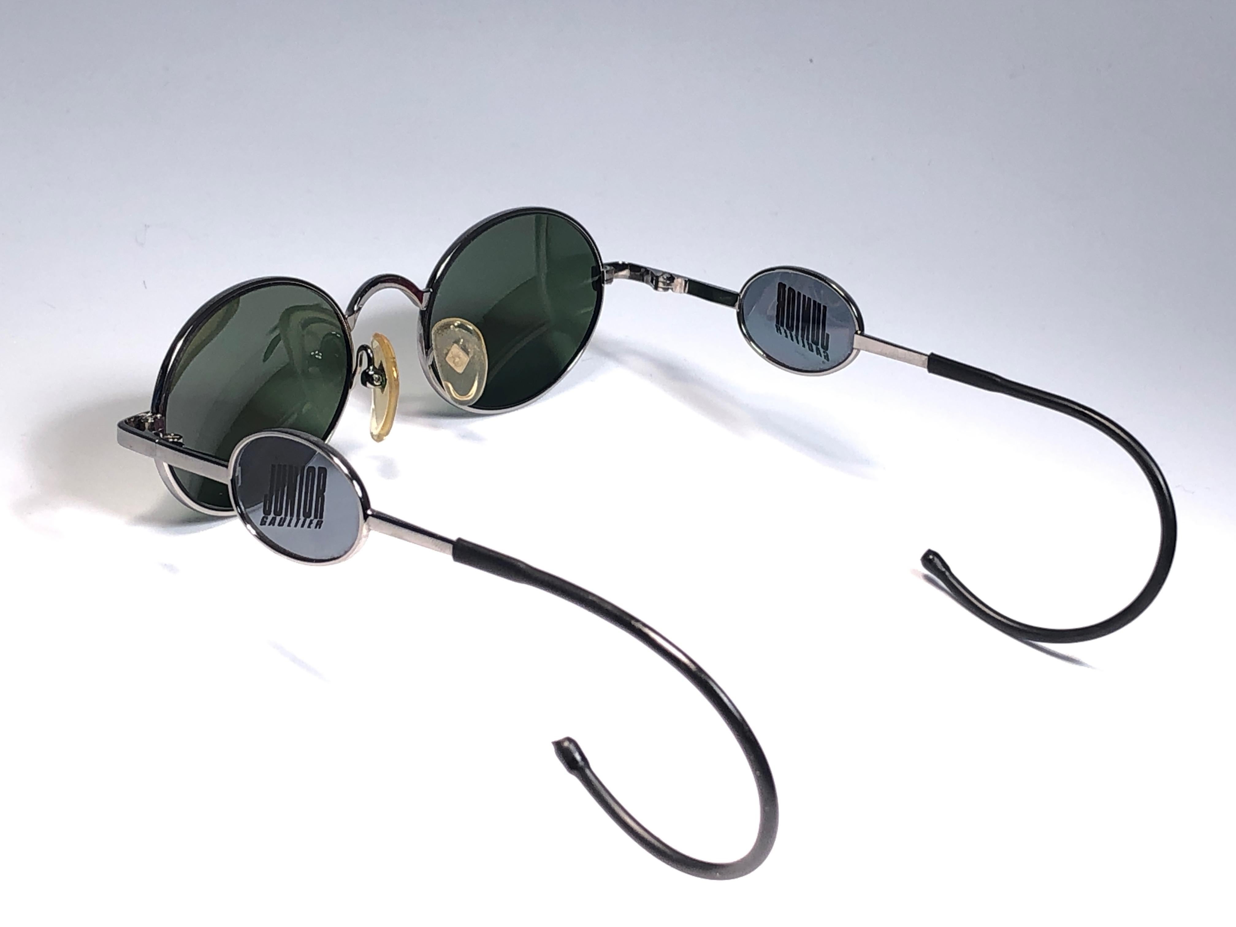 Women's or Men's Ultra Rare Jean Paul Gaultier Junior Silver Green Lens 1990 Japan Sunglasses