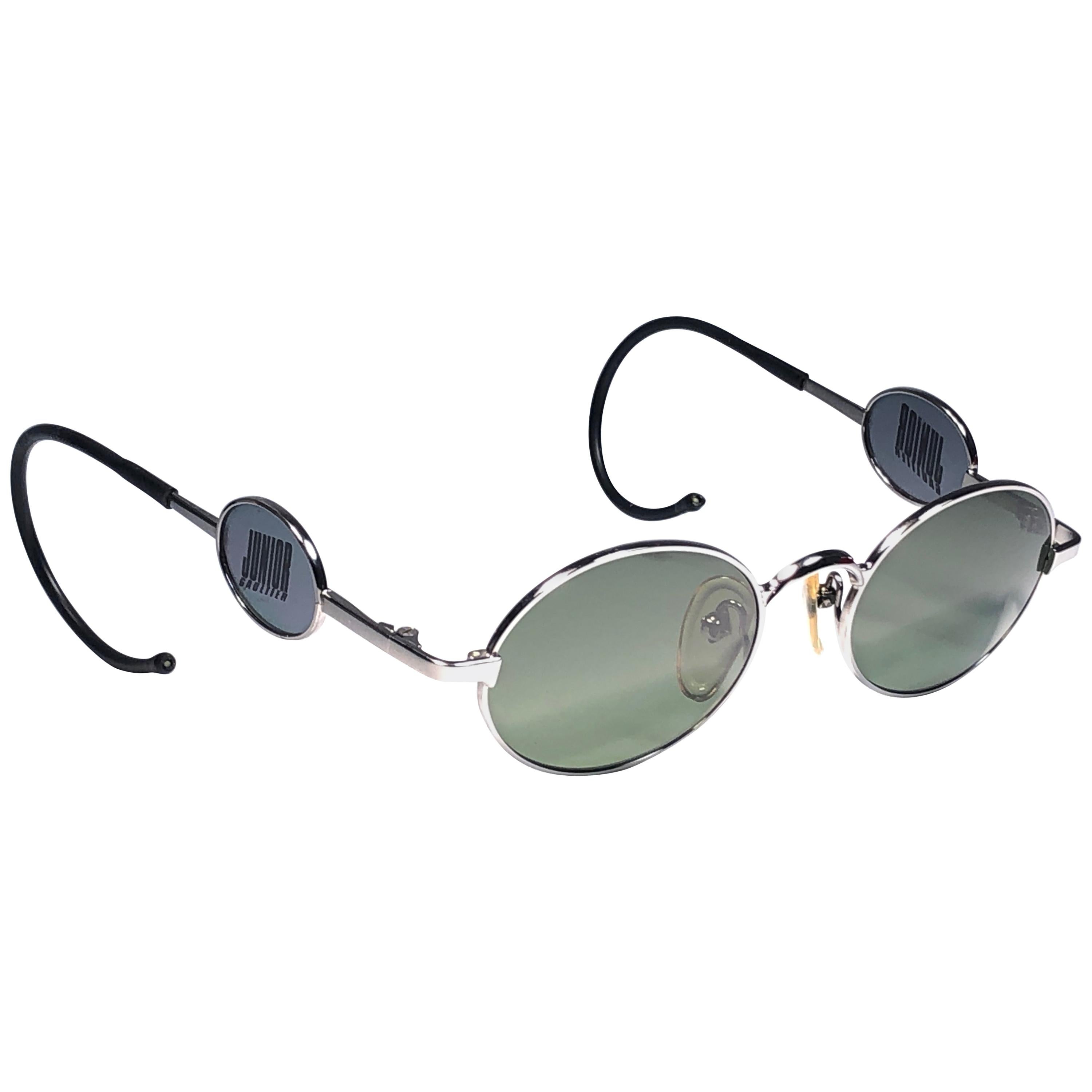 Ultra Rare Jean Paul Gaultier Junior Silver Green Lens 1990 Japan Sunglasses