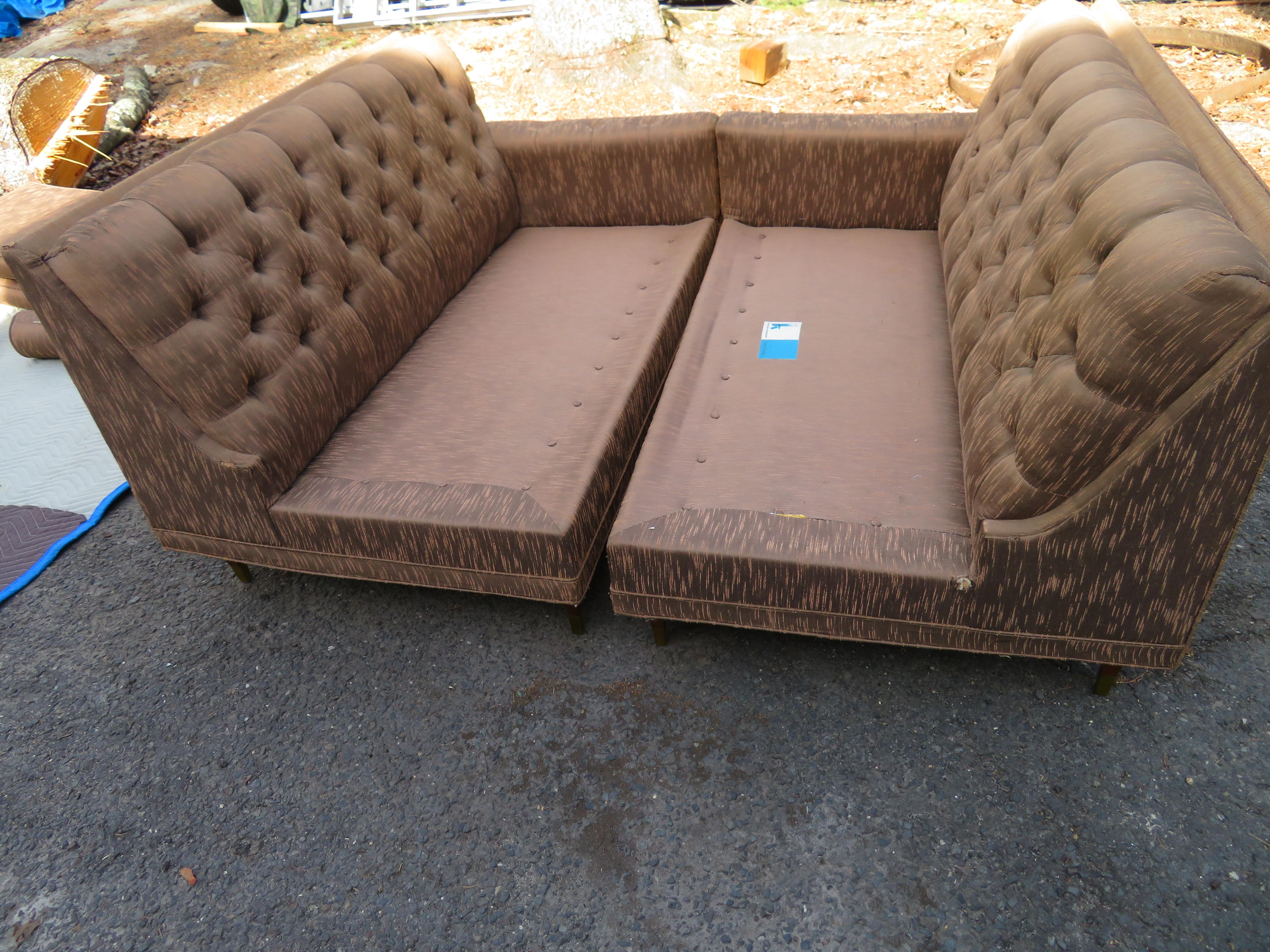 Ultra Rare Karpen of California Tufted Sofa Sectional Walnut Leg Mid-Century For Sale 6