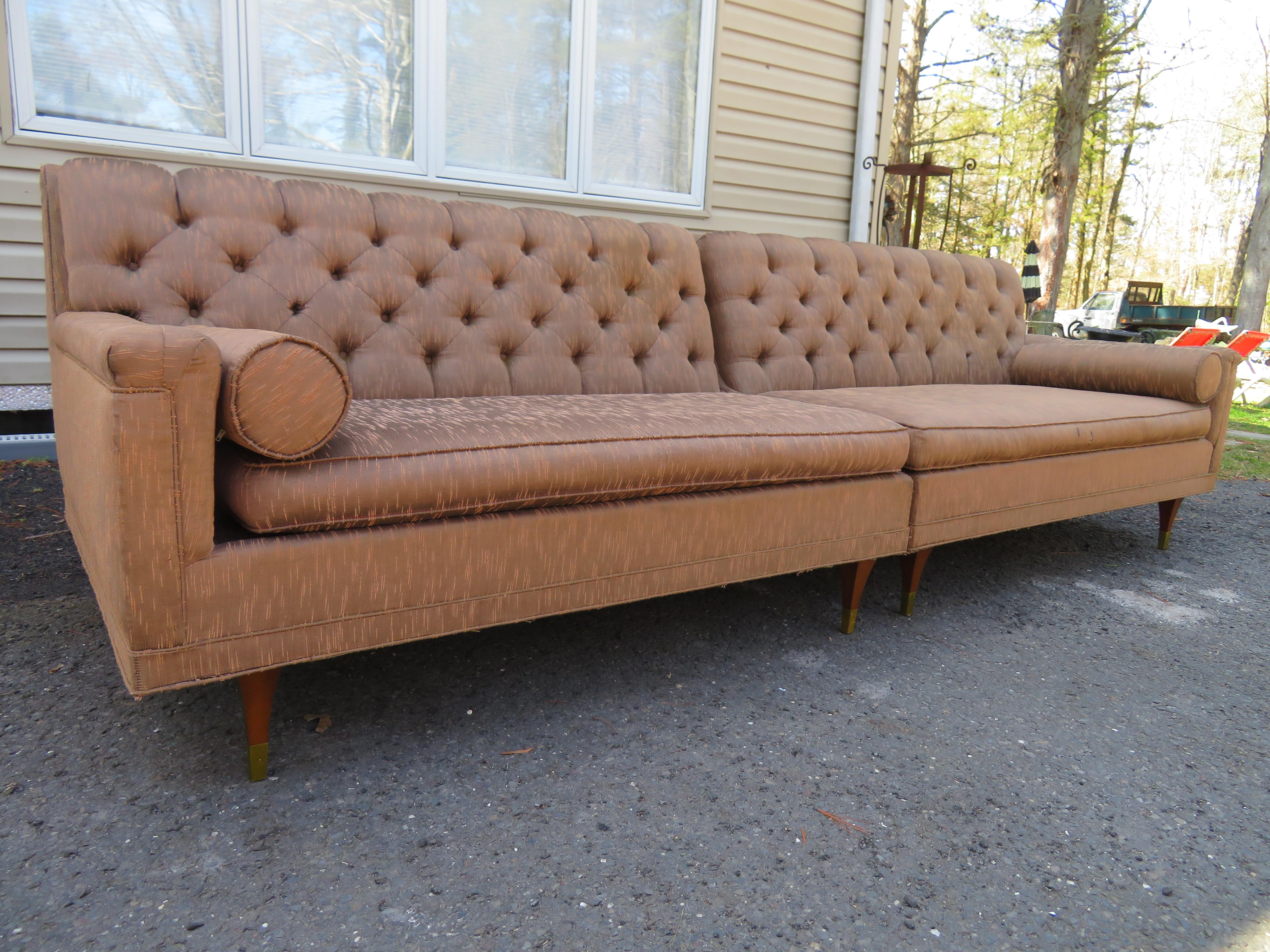 Ultra Rare Karpen of California Tufted Sofa Sectional Walnut Leg Mid-Century For Sale 9