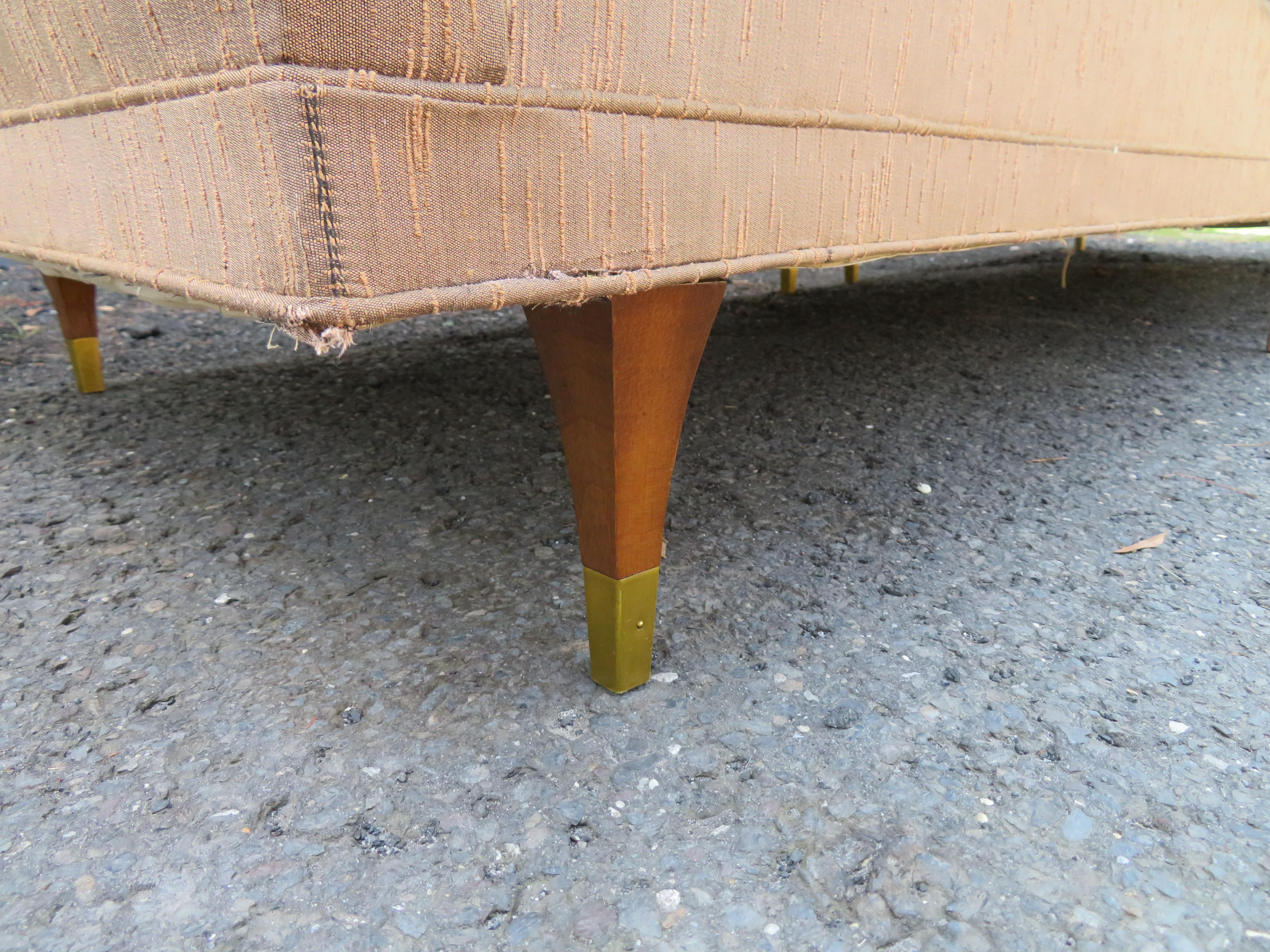 Mid-Century Modern Ultra Rare Karpen of California Tufted Sofa Sectional Walnut Leg Mid-Century For Sale