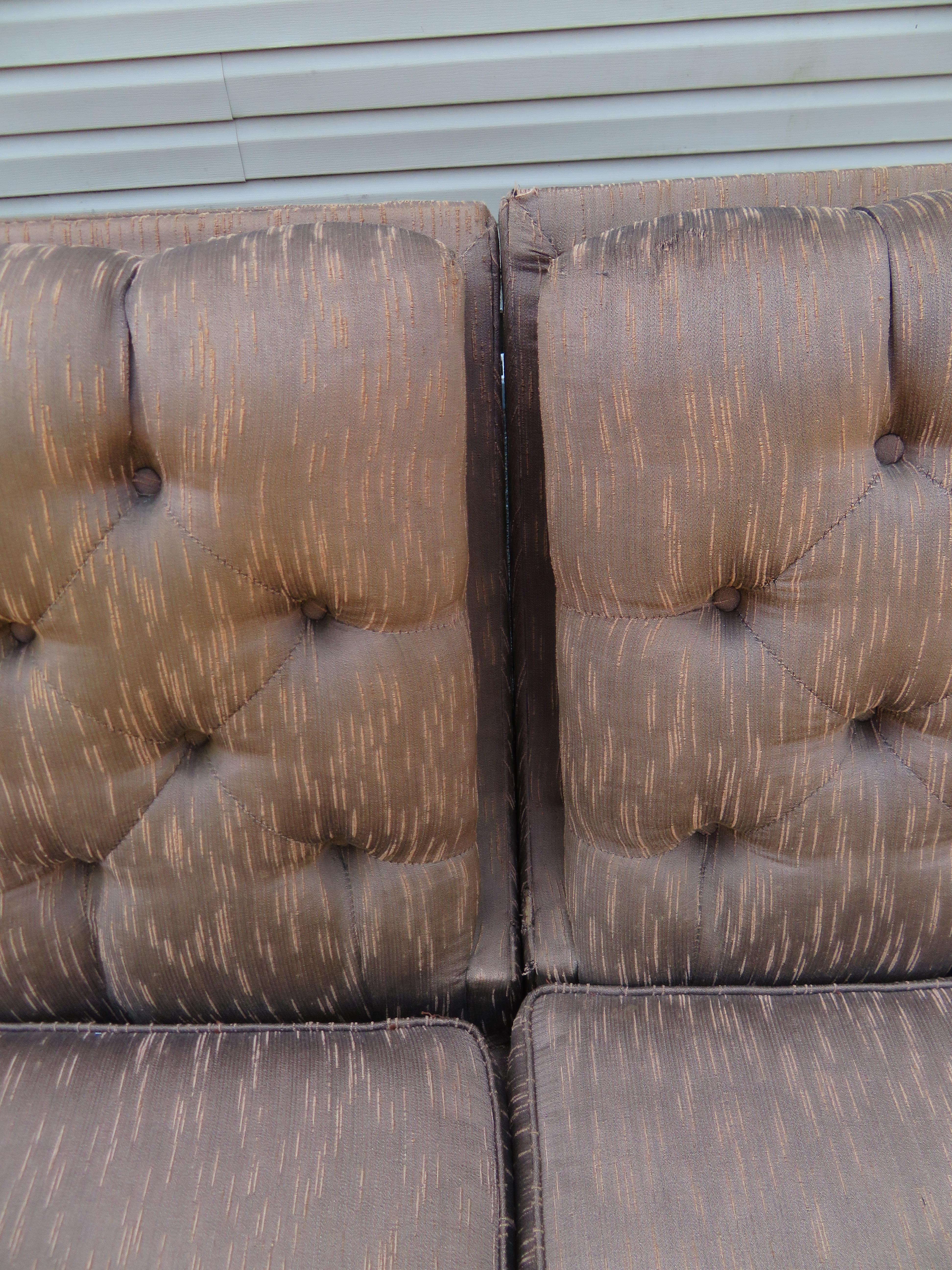 Mid-20th Century Ultra Rare Karpen of California Tufted Sofa Sectional Walnut Leg Mid-Century For Sale