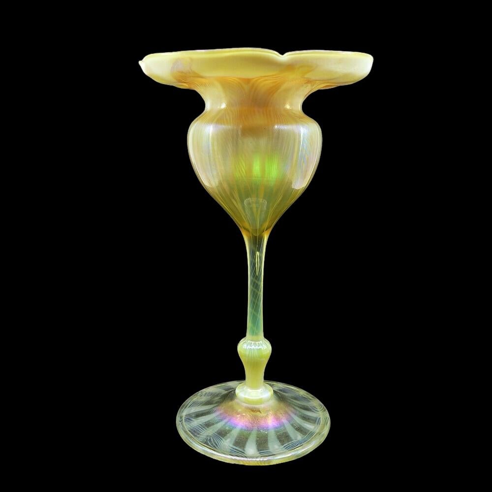 ULTRA RARE LC Tiffany Opal Pulled Feather Floriform Favrile Art Glass Vase 1896 5