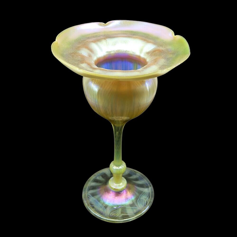 ULTRA RARE LC Tiffany Opal Pulled Feather Floriform Favrile Art Glass Vase 1896 6