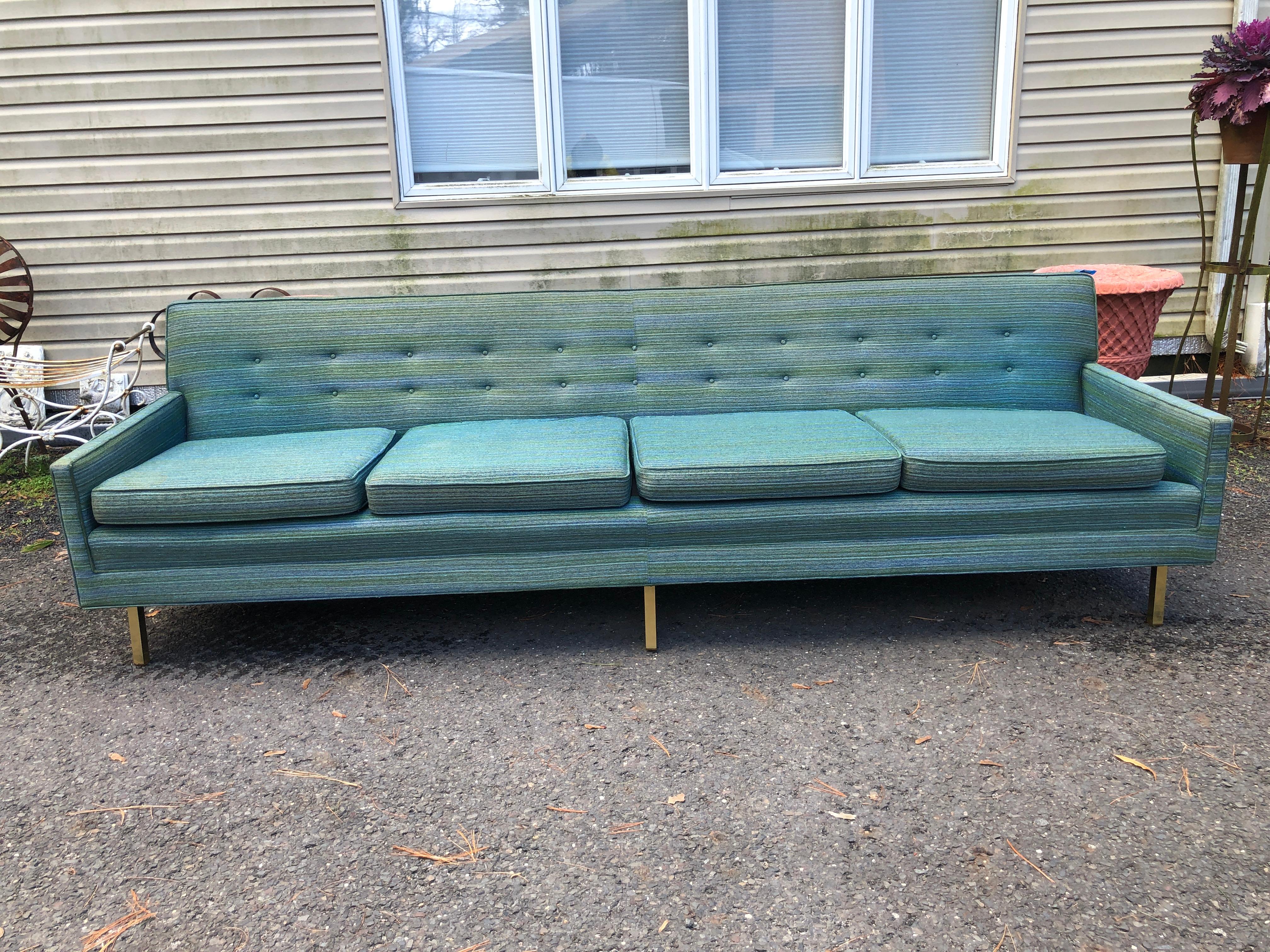 American Ultra Rare Milo Baughman James Inc. 4 Seater Sofa Brass Legs Mid-Century Modern For Sale