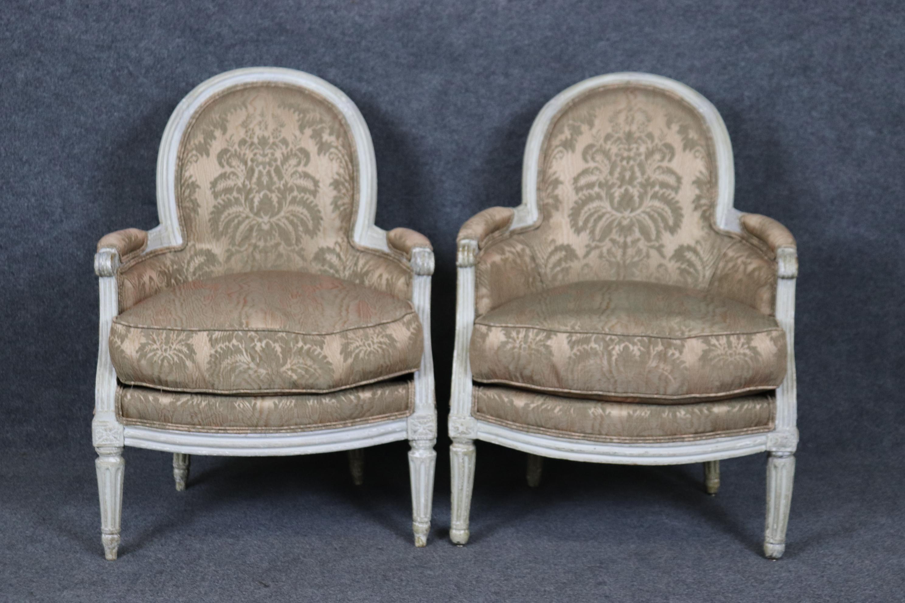 This is a very, very rare size of bergere chairs! These chairs are only 32 tall x 24 wide x 23 deep and have a normal seat height of 19 inches. They are perfect for a bedroom or boudoir or even a hallway or foyer near a center table with a fine vase