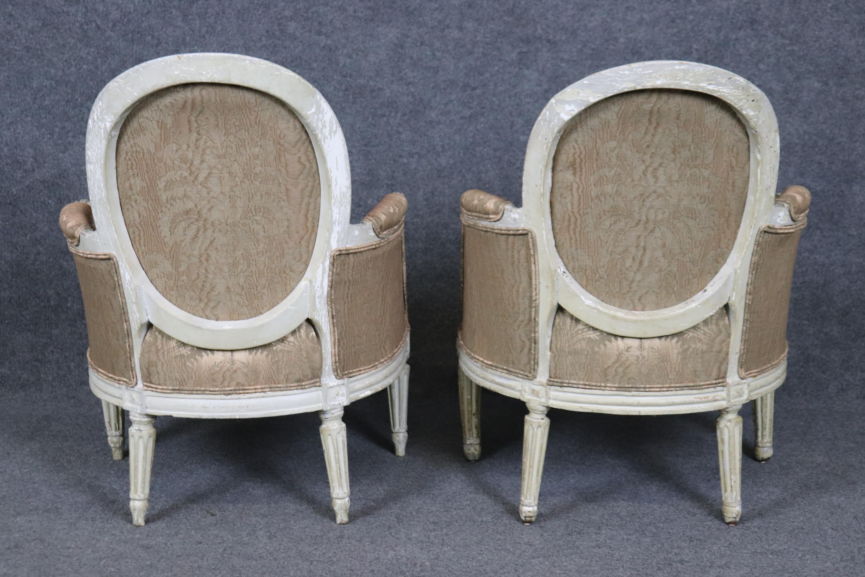 Late 19th Century Ultra Rare Pair of Petite Sized Balloon Back French Louis XVI Bergere Chairs For Sale