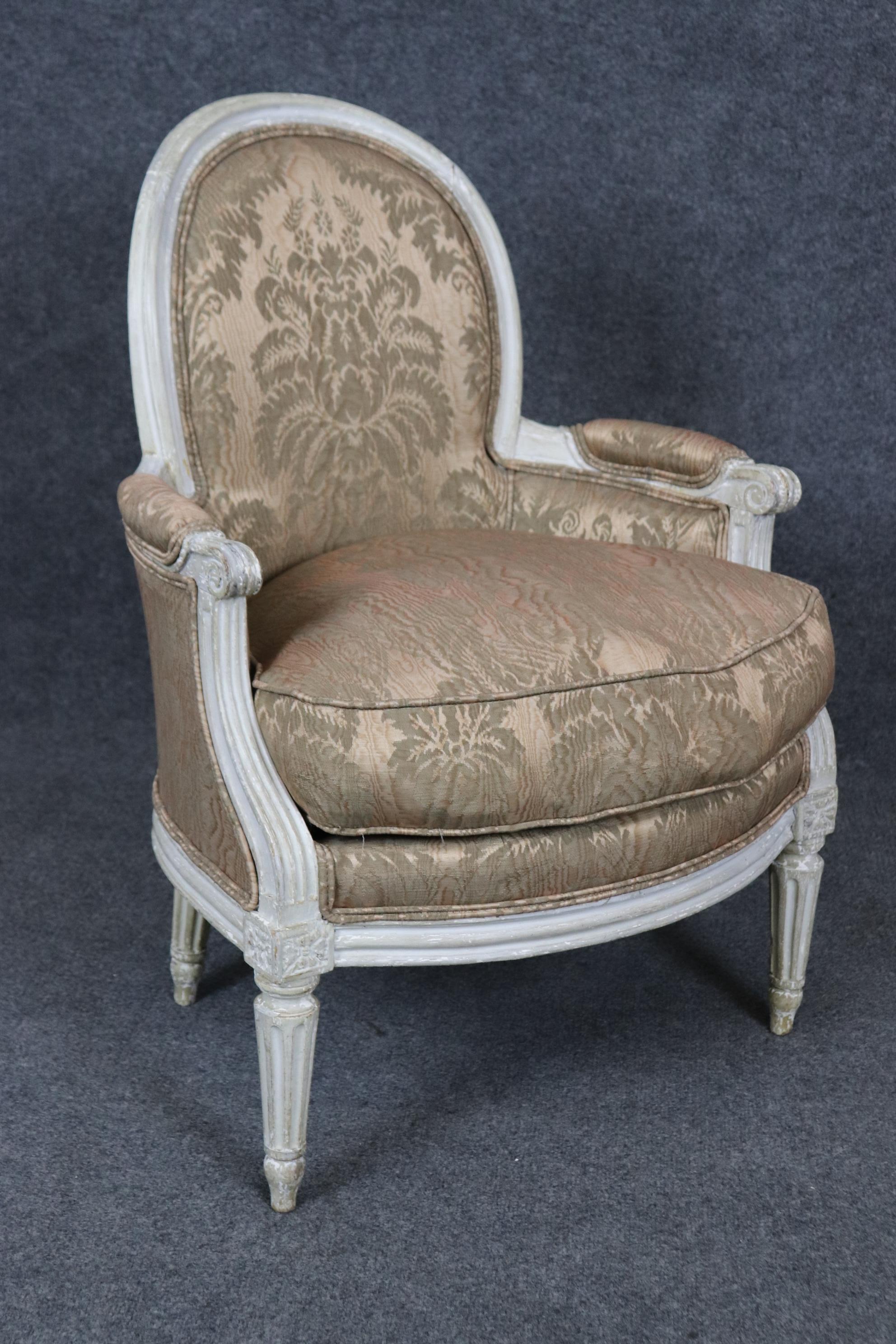 Ultra Rare Pair of Petite Sized Balloon Back French Louis XVI Bergere Chairs For Sale 1