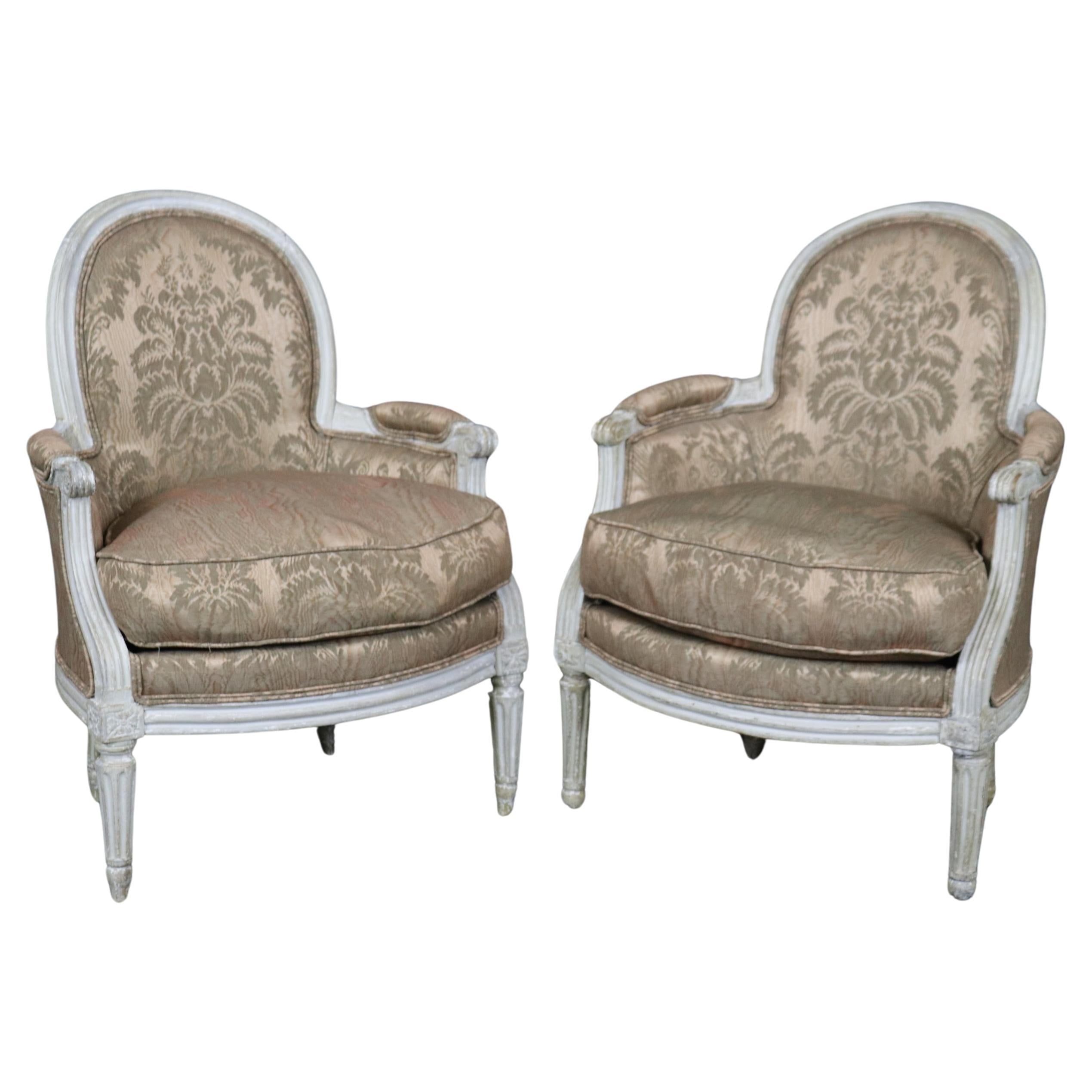 Ultra Rare Pair of Petite Sized Balloon Back French Louis XVI Bergere Chairs For Sale