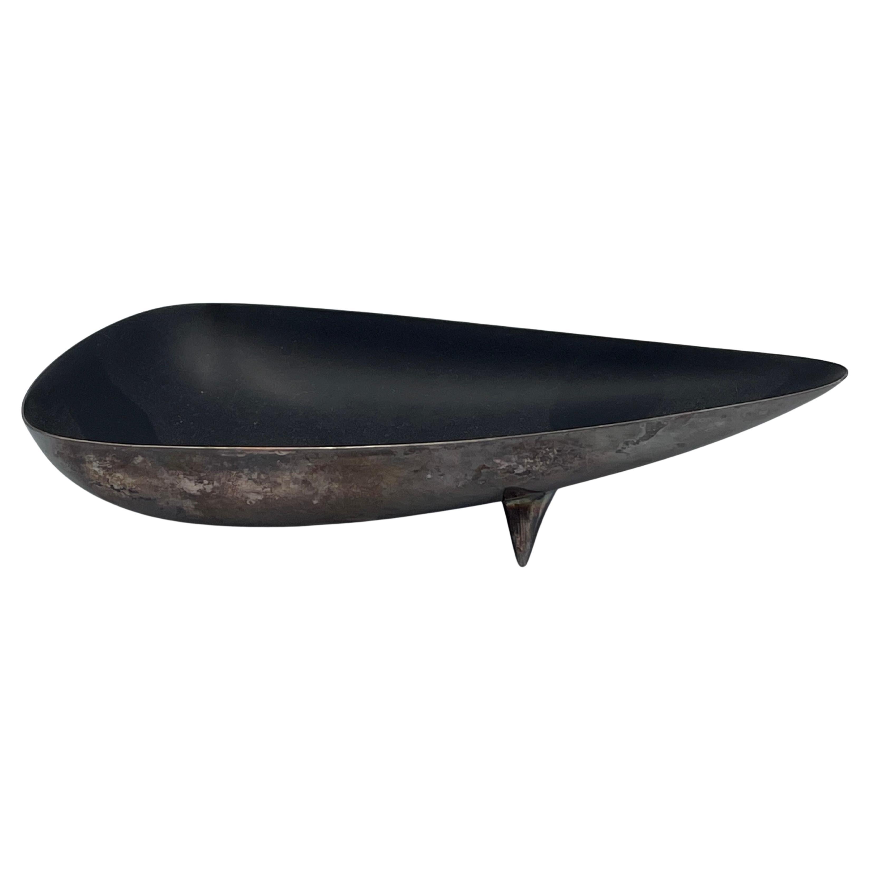 Ultra Rare Reed & Barton #94 Matte Black Enamel Teardrop Candy Dish par John Prip