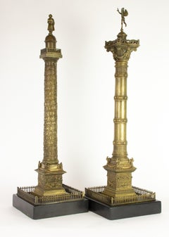 Pair of Richly Detailed 19th Century Bronze Vendome and July Columns, Paris