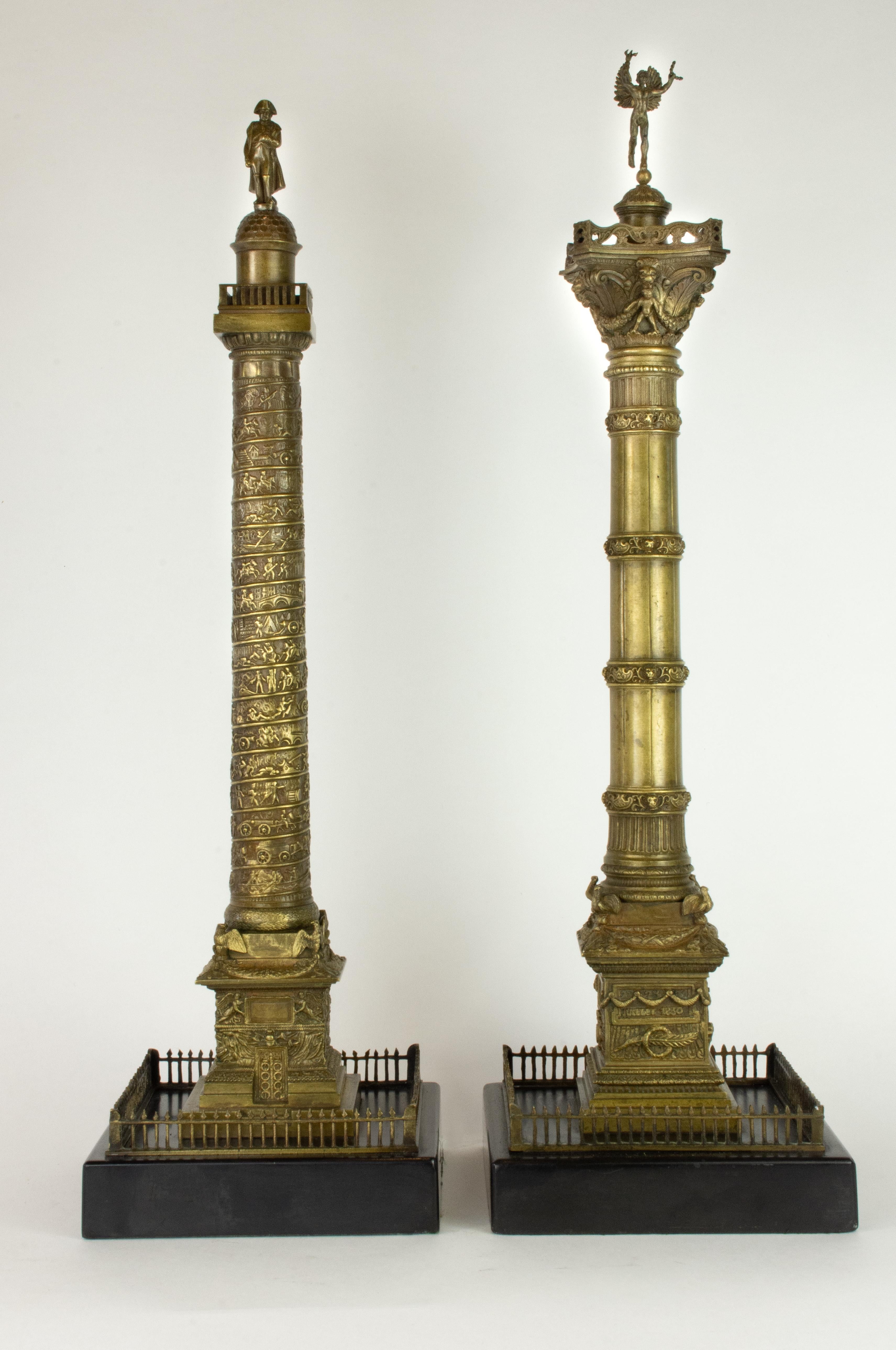 Grand Tour Pair of Richly Detailed 19th Century Bronze Vendome and July Columns, Paris For Sale