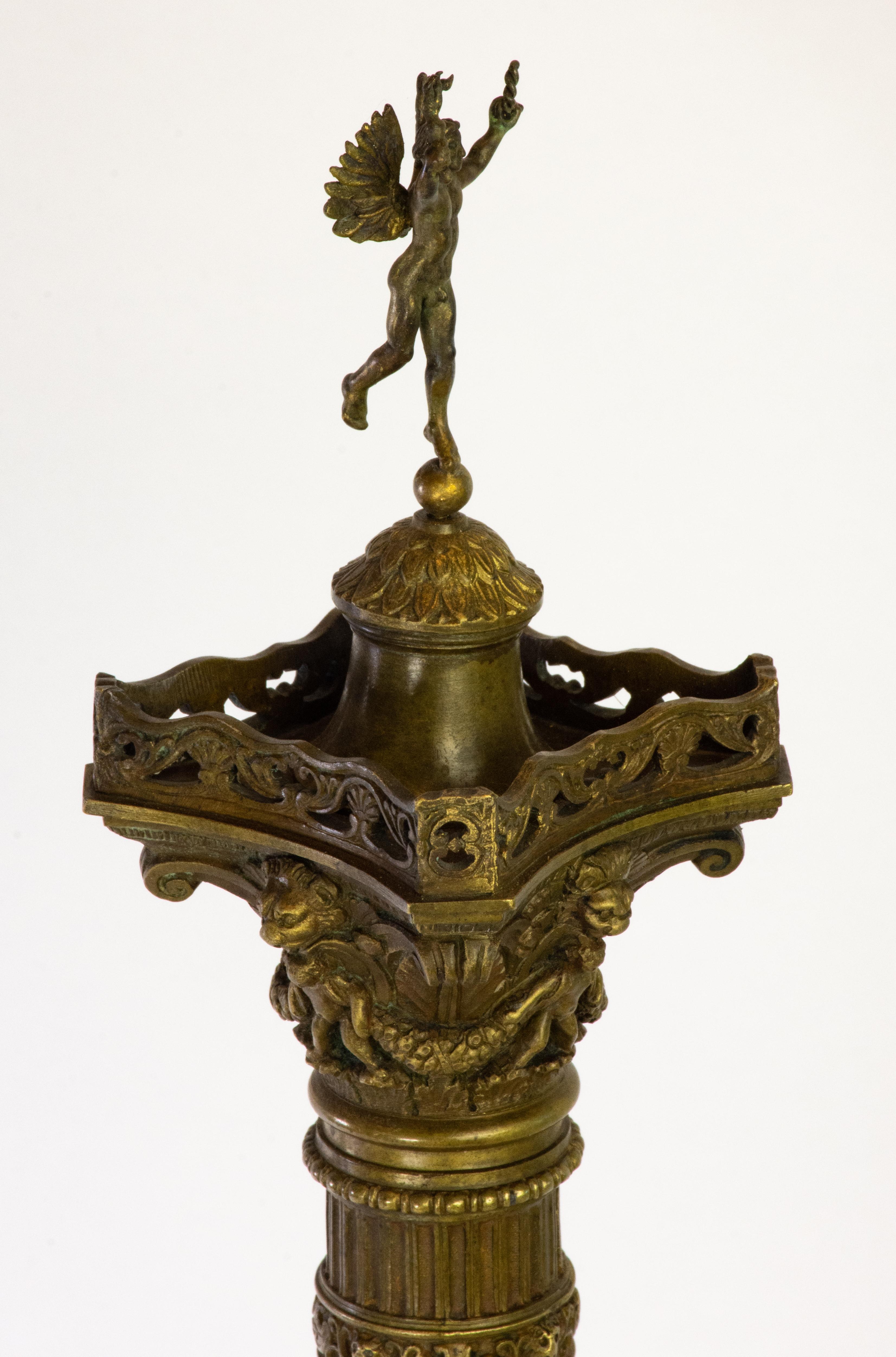 French Pair of Richly Detailed 19th Century Bronze Vendome and July Columns, Paris For Sale