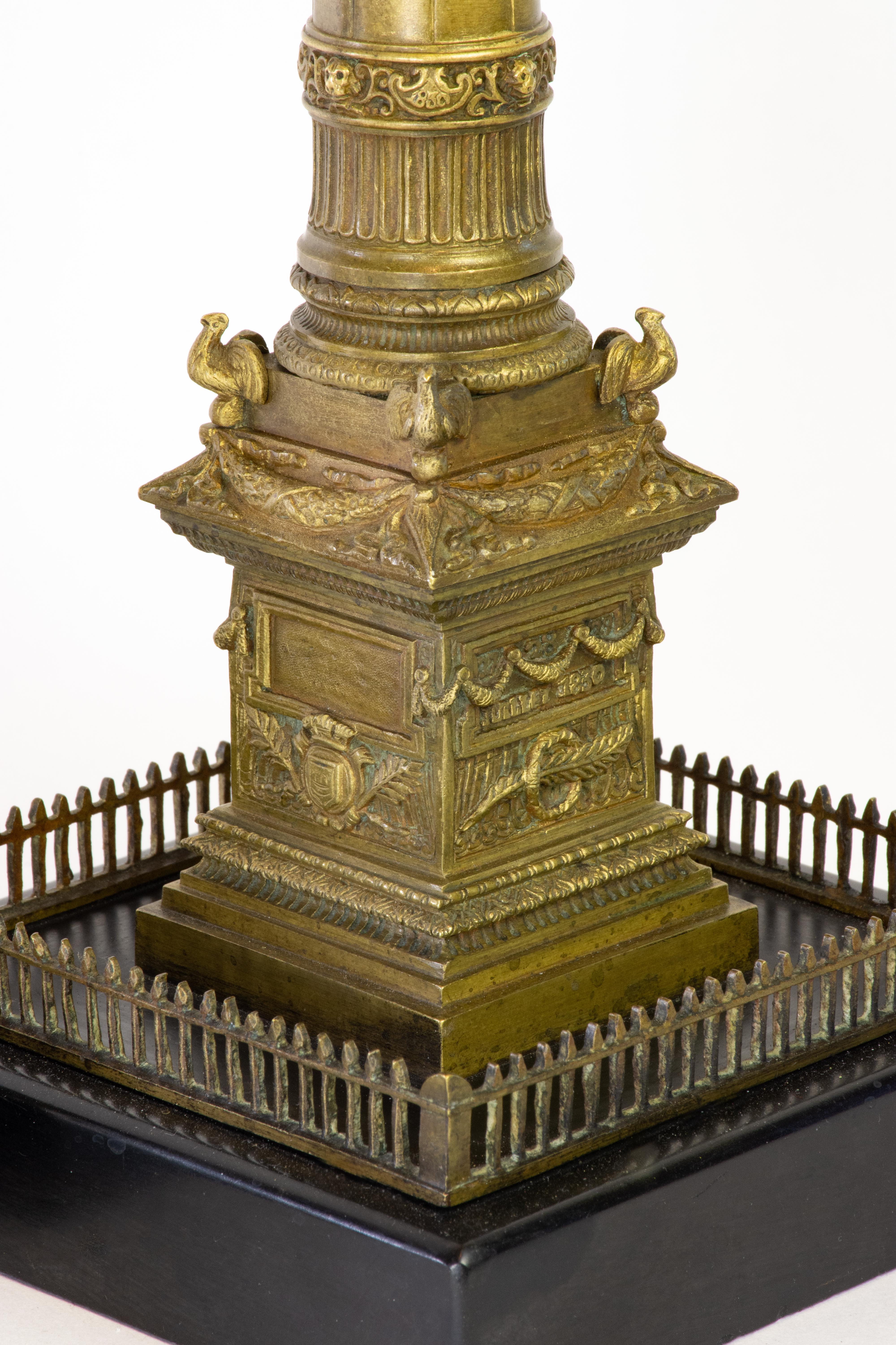 Pair of Richly Detailed 19th Century Bronze Vendome and July Columns, Paris In Good Condition For Sale In Lafayette, CA