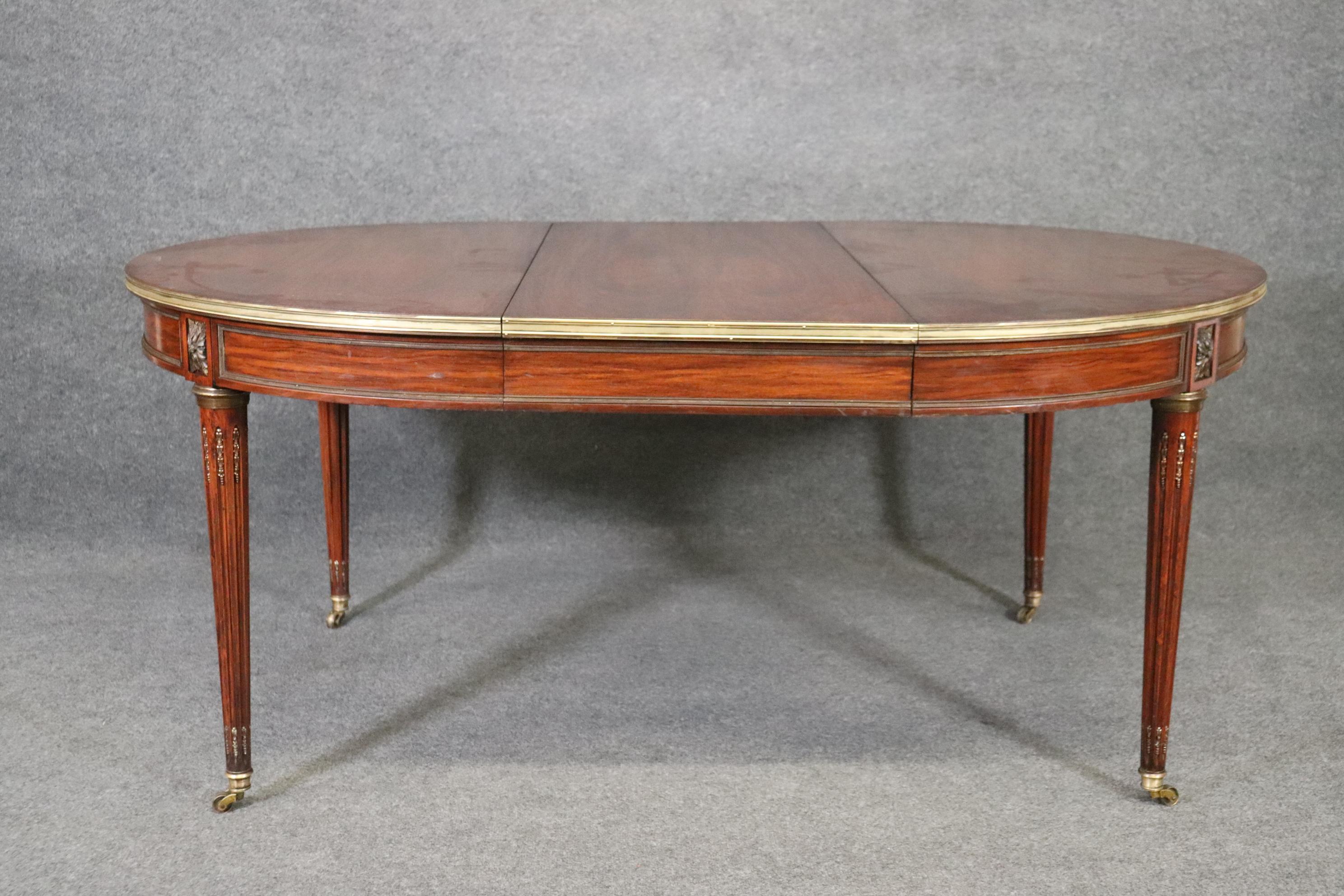 Ultra Rare Rosewood Signed Maison Jansen Bronze Mounted Directoire Dining Table In Good Condition In Swedesboro, NJ