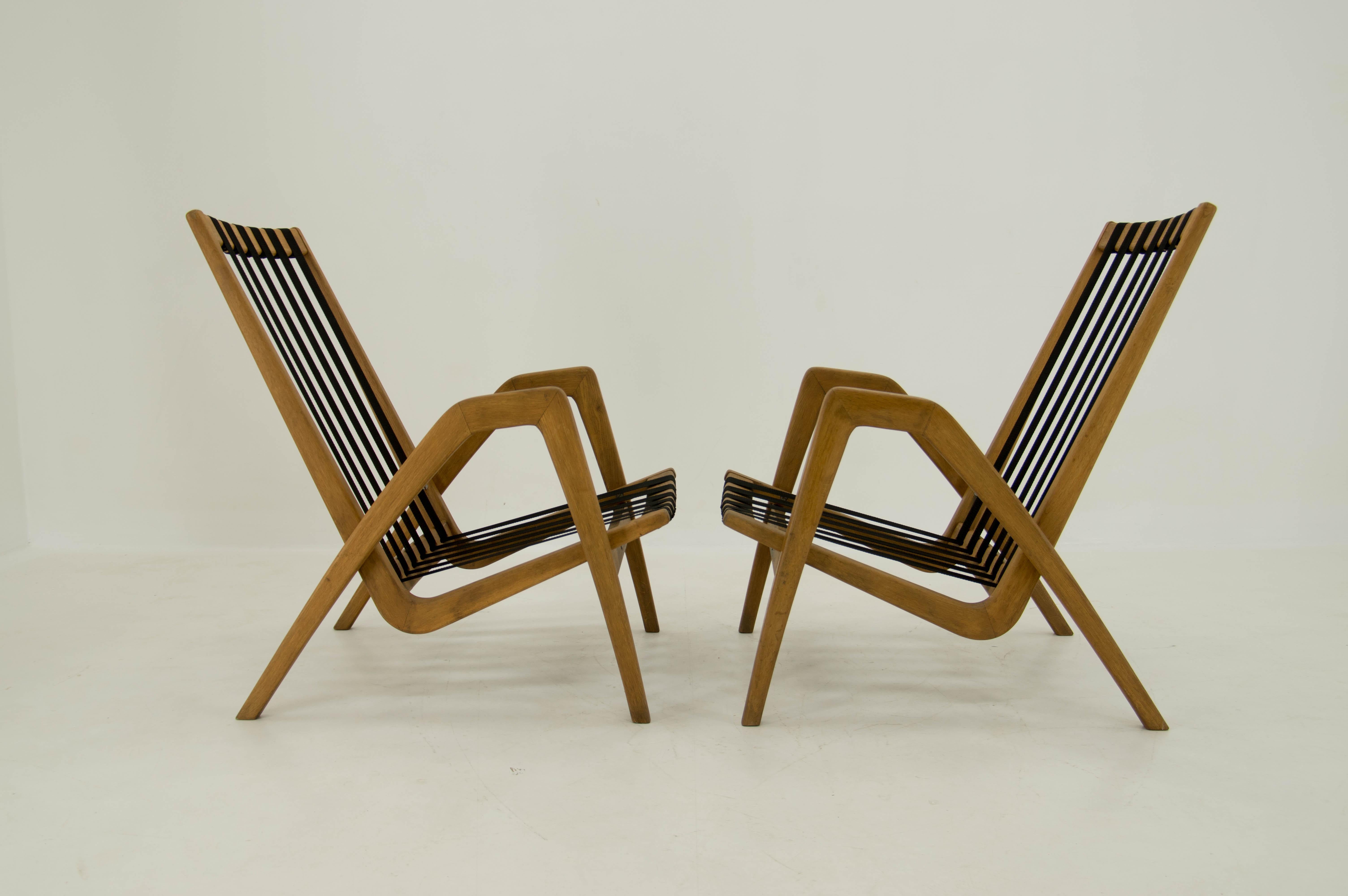 Fabric Ultra Rare Set of Film Inventory Armchairs by Jan Vanek, 1950s For Sale