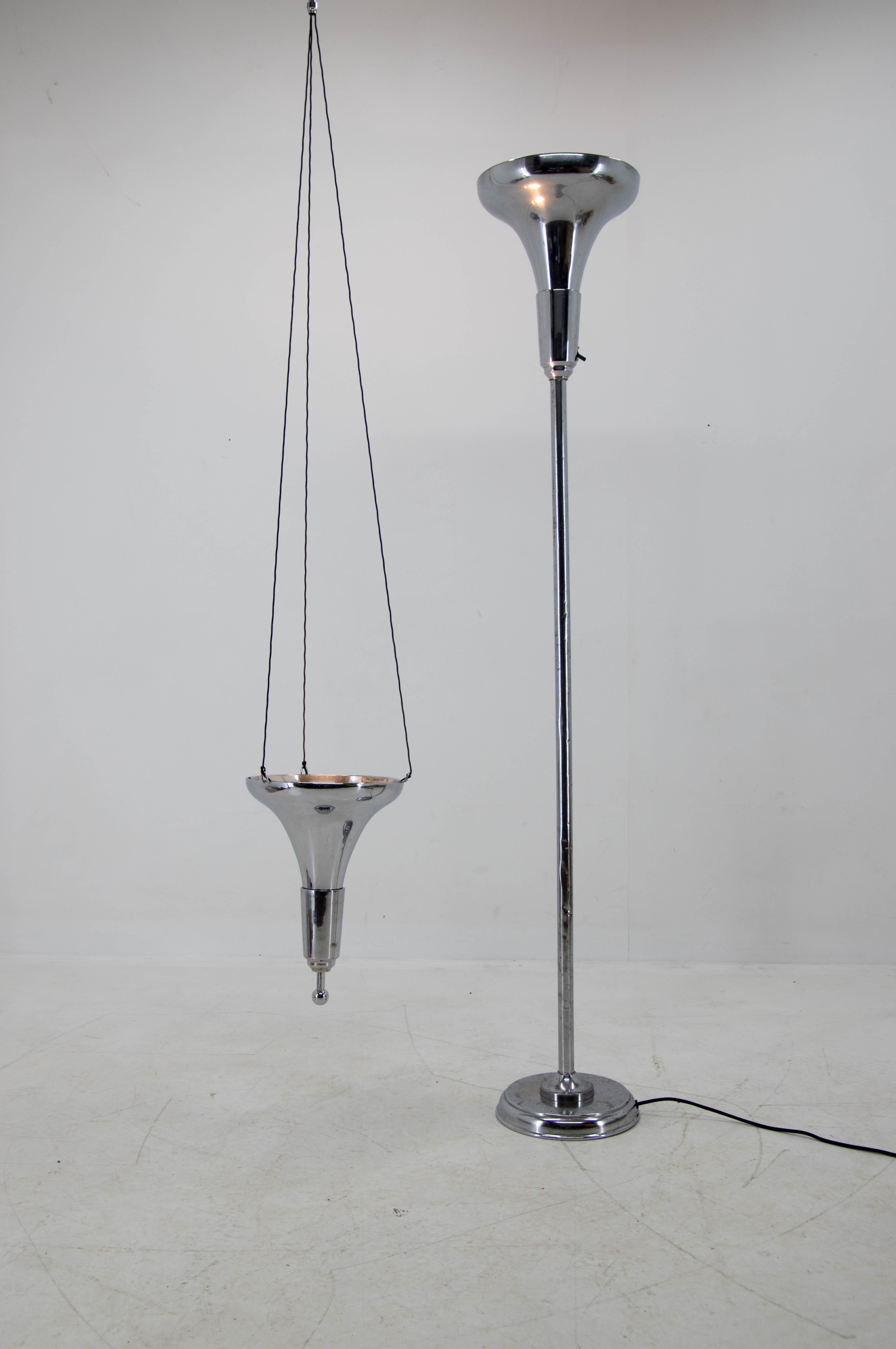 Mid-20th Century Ultra Rare Set of The Luminator Floor Lamp and Pendant, 1930s For Sale