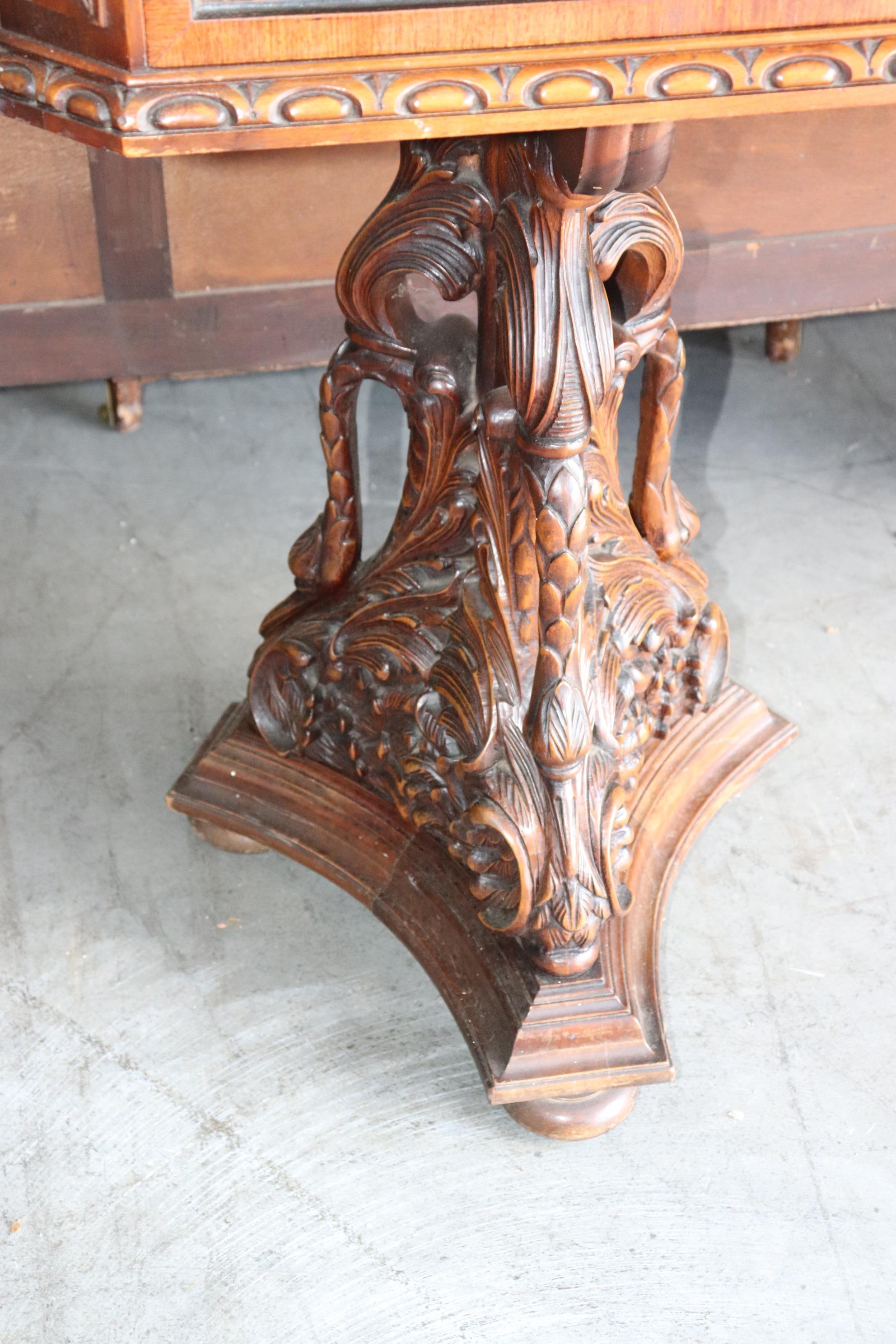 Ultra Rare Swan Carved Italian Portoro Marble Top Victorian Sideboard Buffet 2