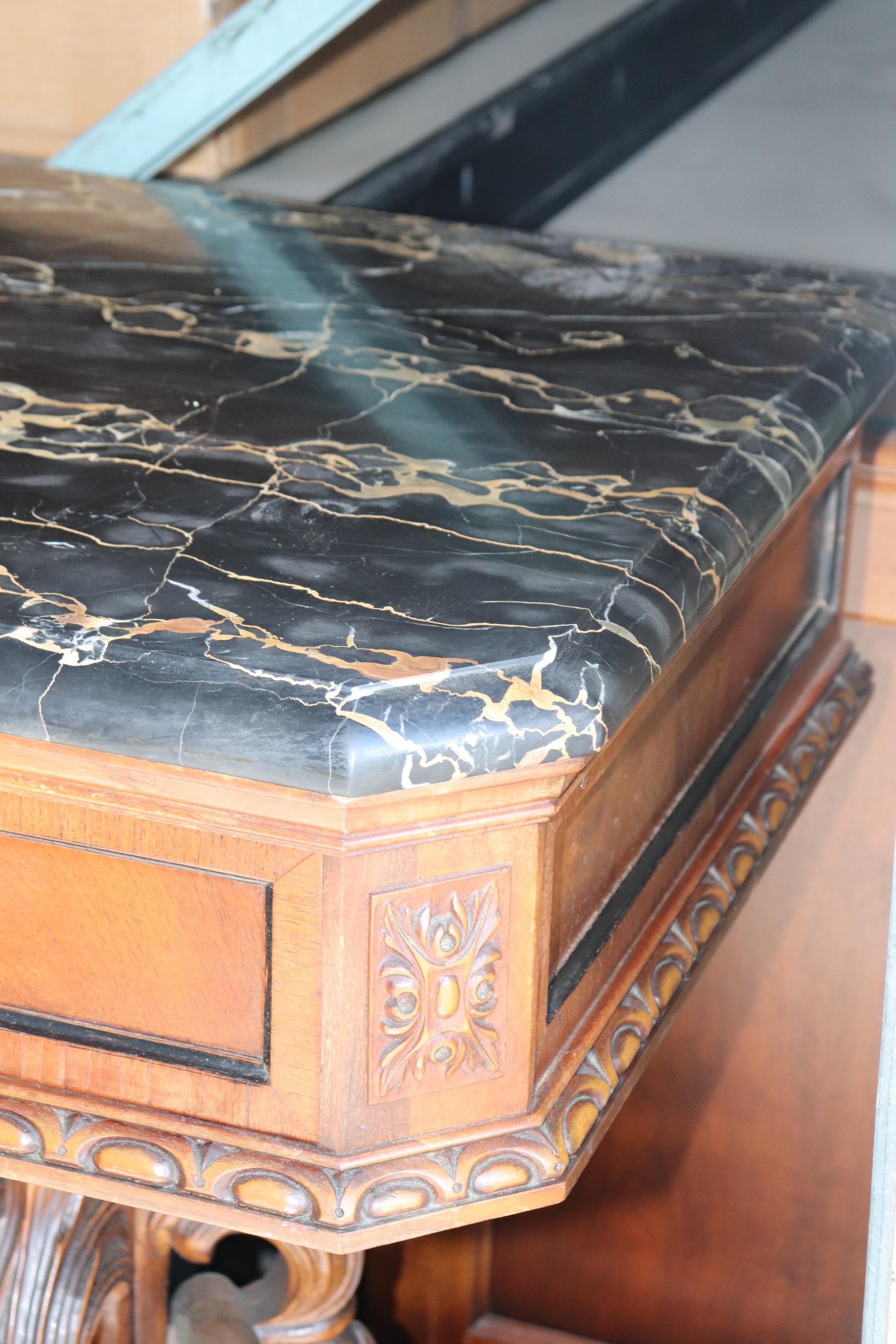 Ultra Rare Swan Carved Italian Portoro Marble Top Victorian Sideboard Buffet 6
